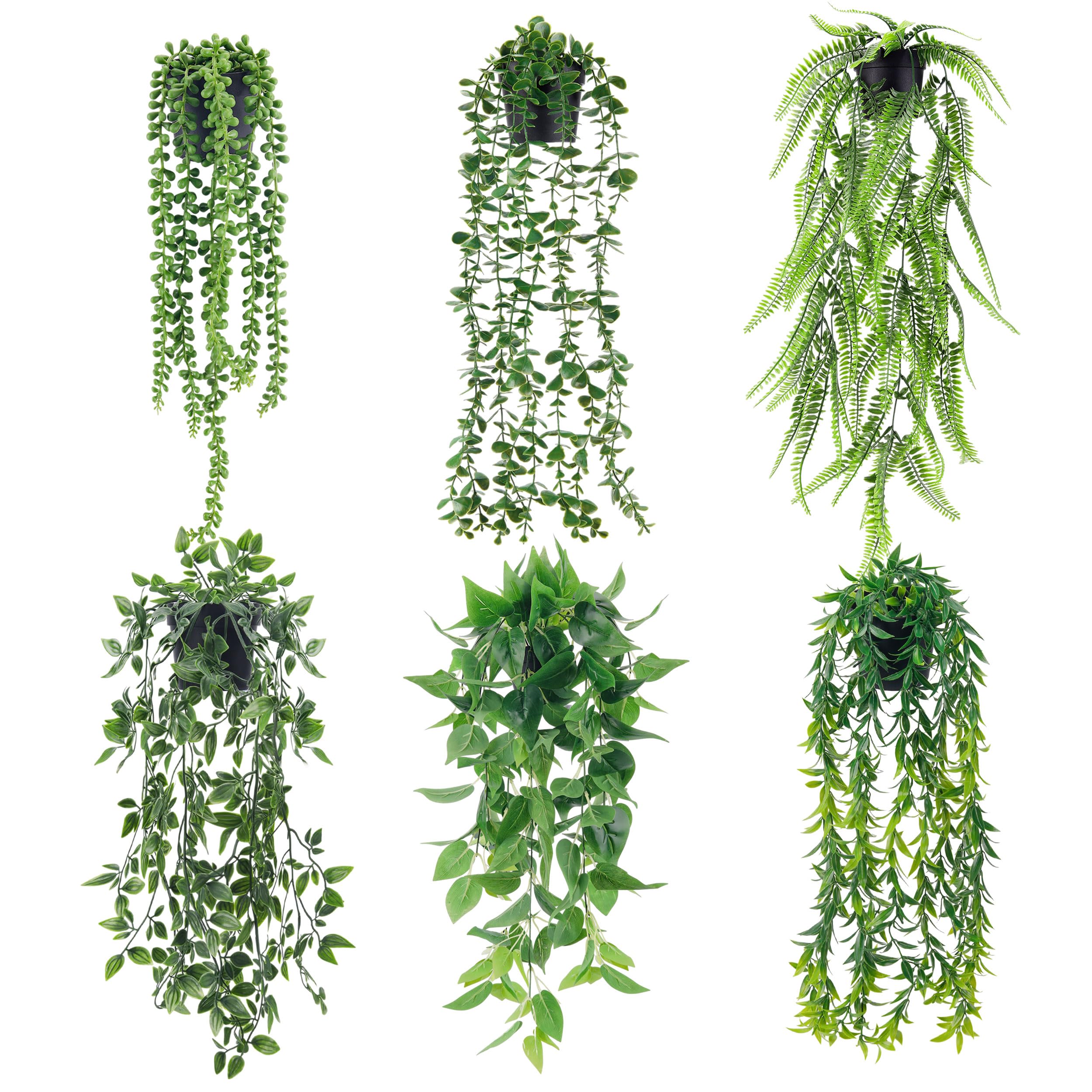 Der Rose 6 Packs Fake Hanging Plants Artificial Decor Faux Potted Greenery Hanging Plants Indoor for Room Home Shelf Outdoor Decor