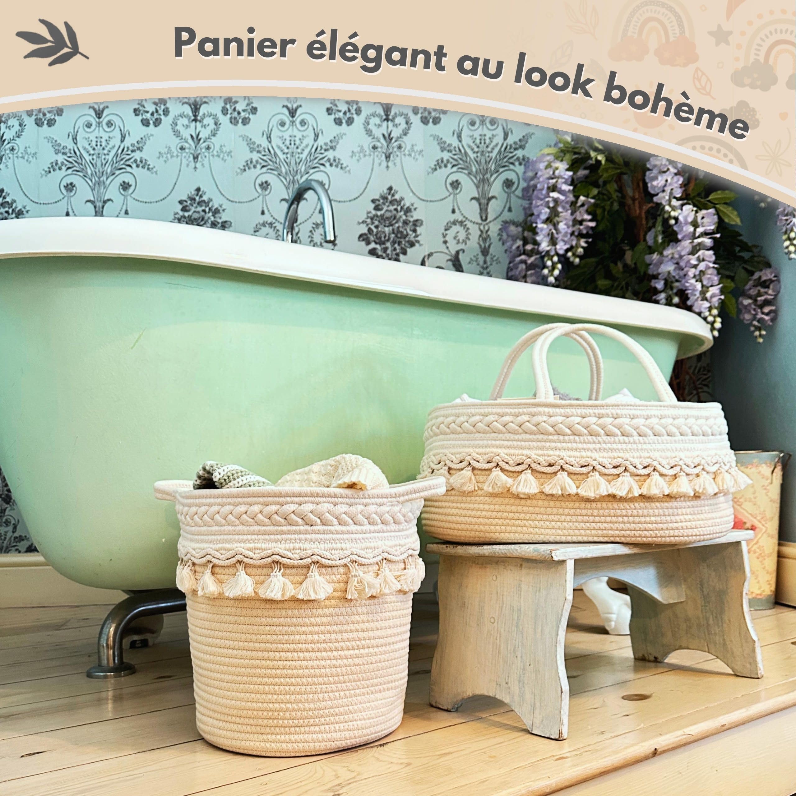 MillyBeas Organisateur de Couches Bébé, Grand Panier en Corde de Coton pour le Rangement des Couches, Diviseurs Modulables, Cadeaux pour nouveau-né