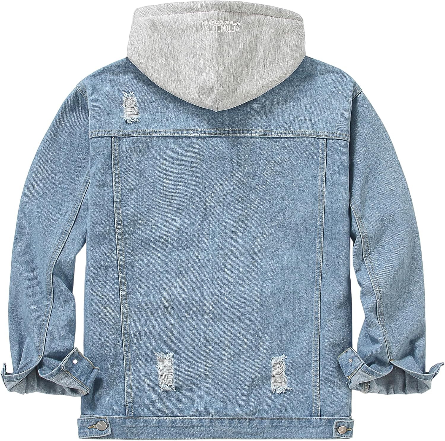 DOSLAVIDA Men's Distressed Denim Jacket Unisex Button Down Jean Coat Casual Long Sleeve Trucker Hooded Jackets Outwear - Image 2