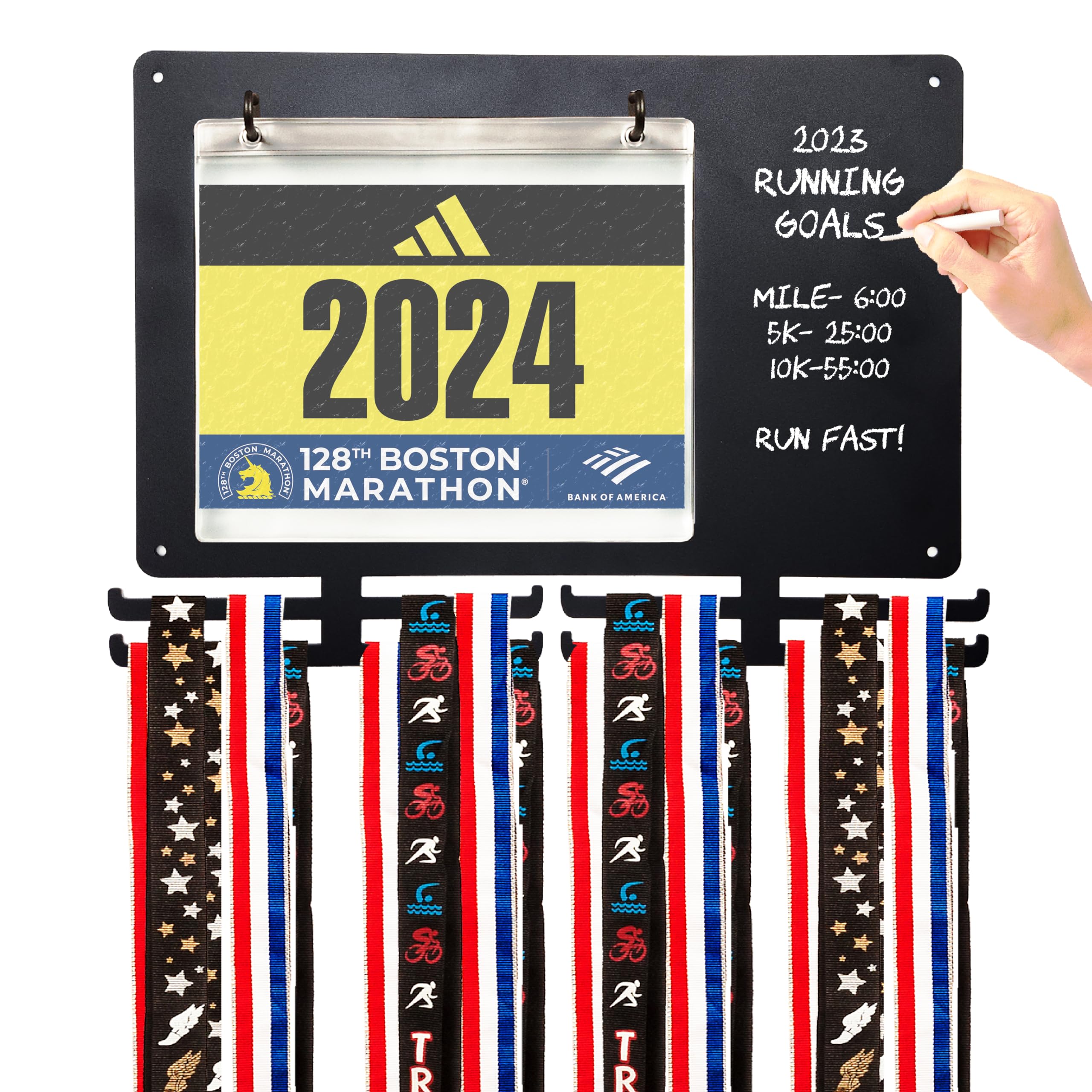 Gone For A Run Deluxe BibFOLIO Race Bib & Medal Display | Wall Mounted Medal Hanger | Display Over 100 Medals & 200 Race Bibs - View #7