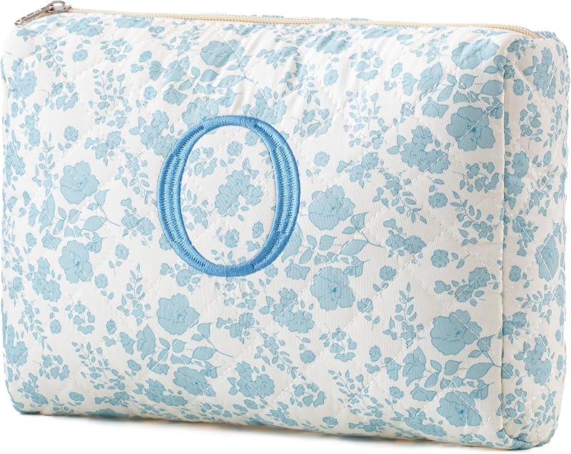 Necessaire de maquiagem HBselect com inicial, algodão matelassê e zíper, 1 unidade