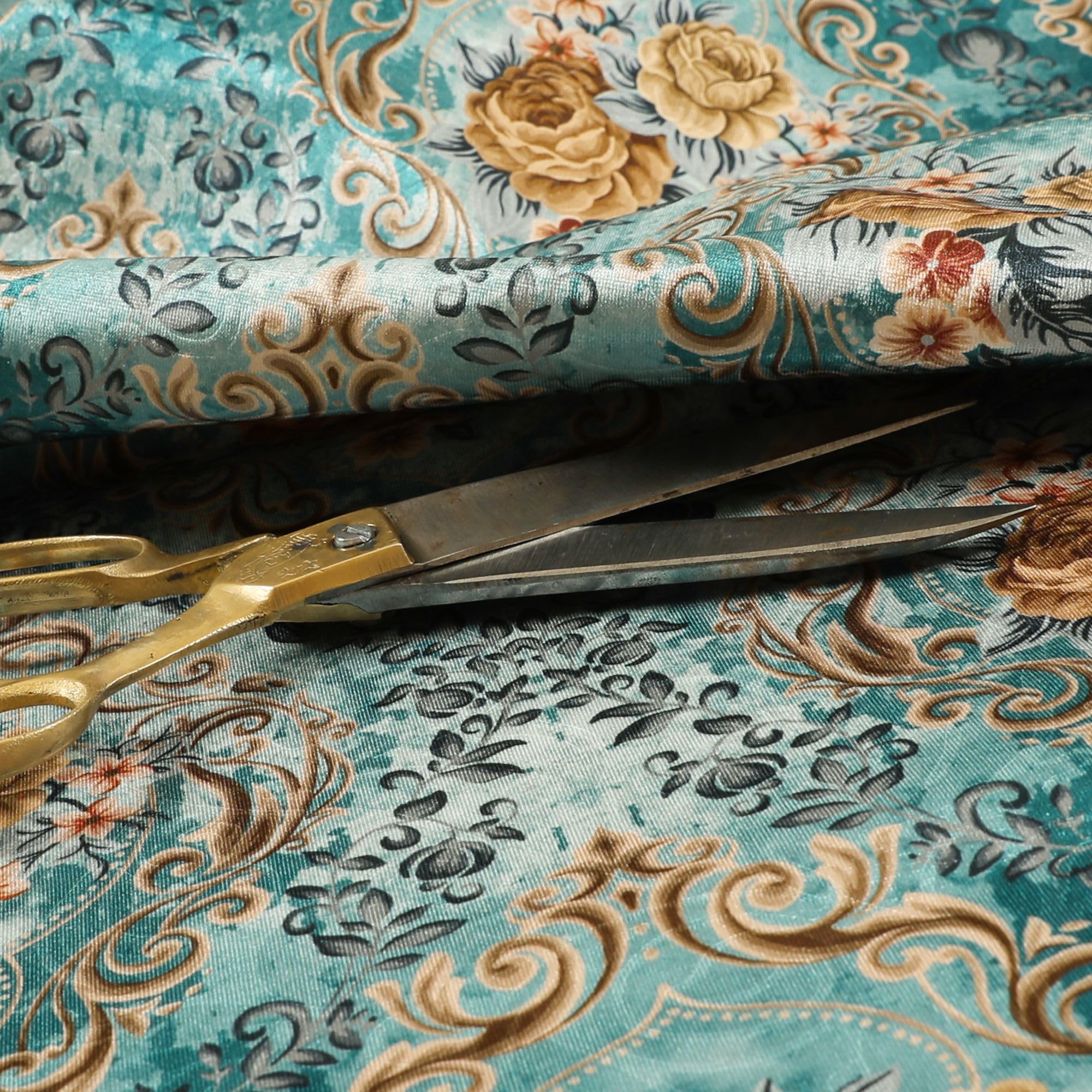 Redbrick Mill Fabrics Blue Floral Quality Shiny Floral Printed Pattern Blue Velvet Upholstery Furnishing Fabric, 135Cm Width (Per Metre)