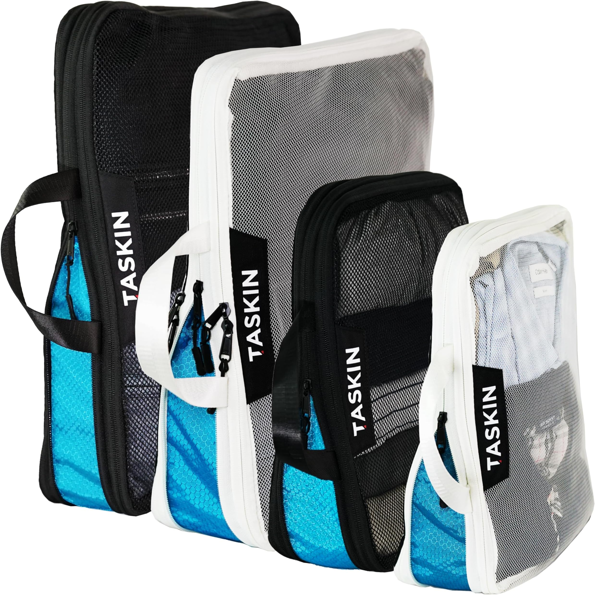 Taskin Compression Packing Cubes | Separate Clean & Dirty Compartments w/Flexible Separator | YKK Zippers | Set of 4 (2XL + 2 L)