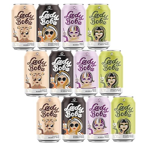 Paquete de 12 latas Lady Boba 12 latas Té de burbujas de leche con perlas Boba en una lata 107 onzaslata con tarjeta de agradecimiento de salada