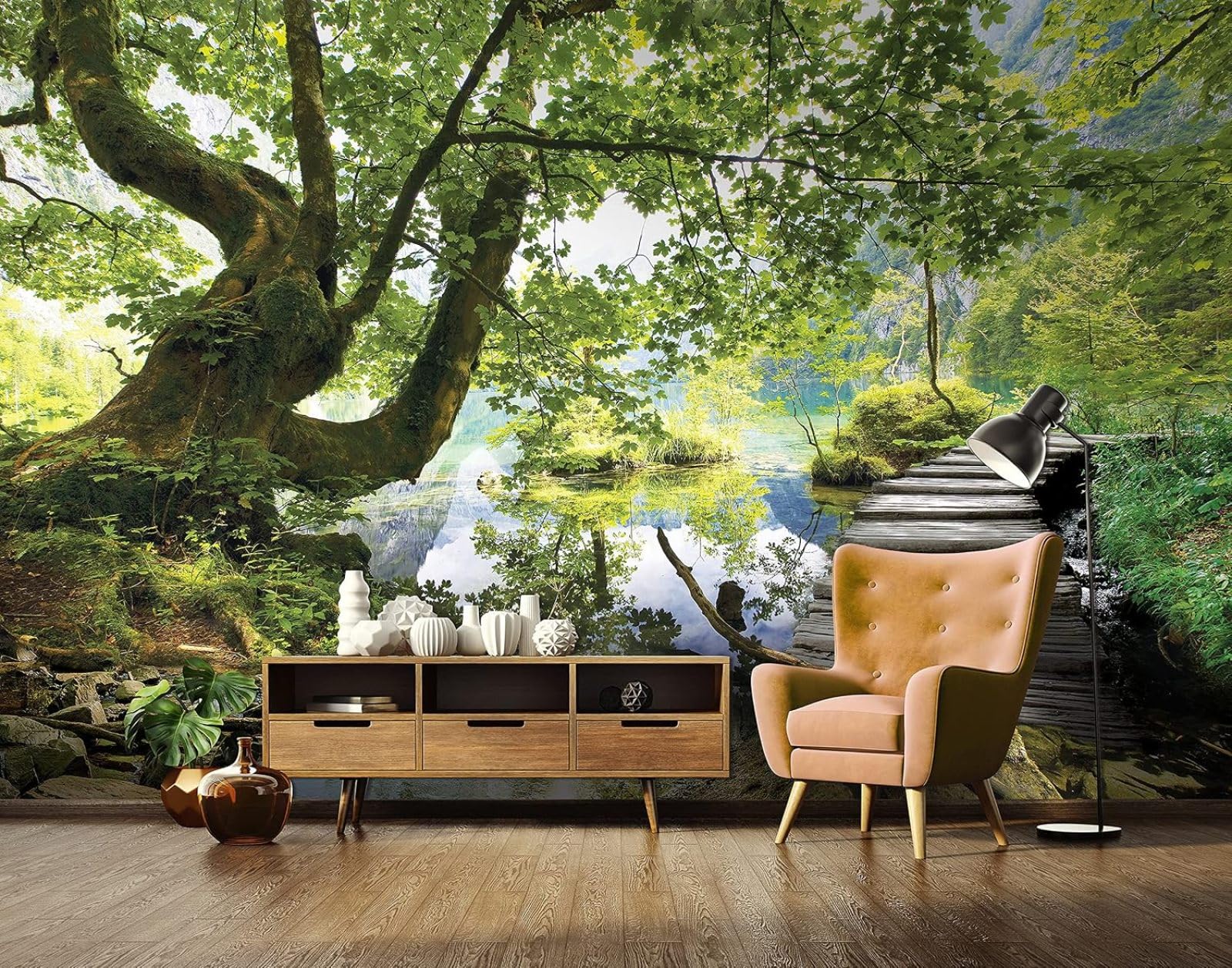 Kfjhgbdshhj 3D Mural Photo Mural-Wallpaper Photo, Forest, Trees, 3D Stream, Nature, Landscape For Modern Living Room, Bedroom,430Cmx300cm Poster - Wall Sticker - Frameless Picture
