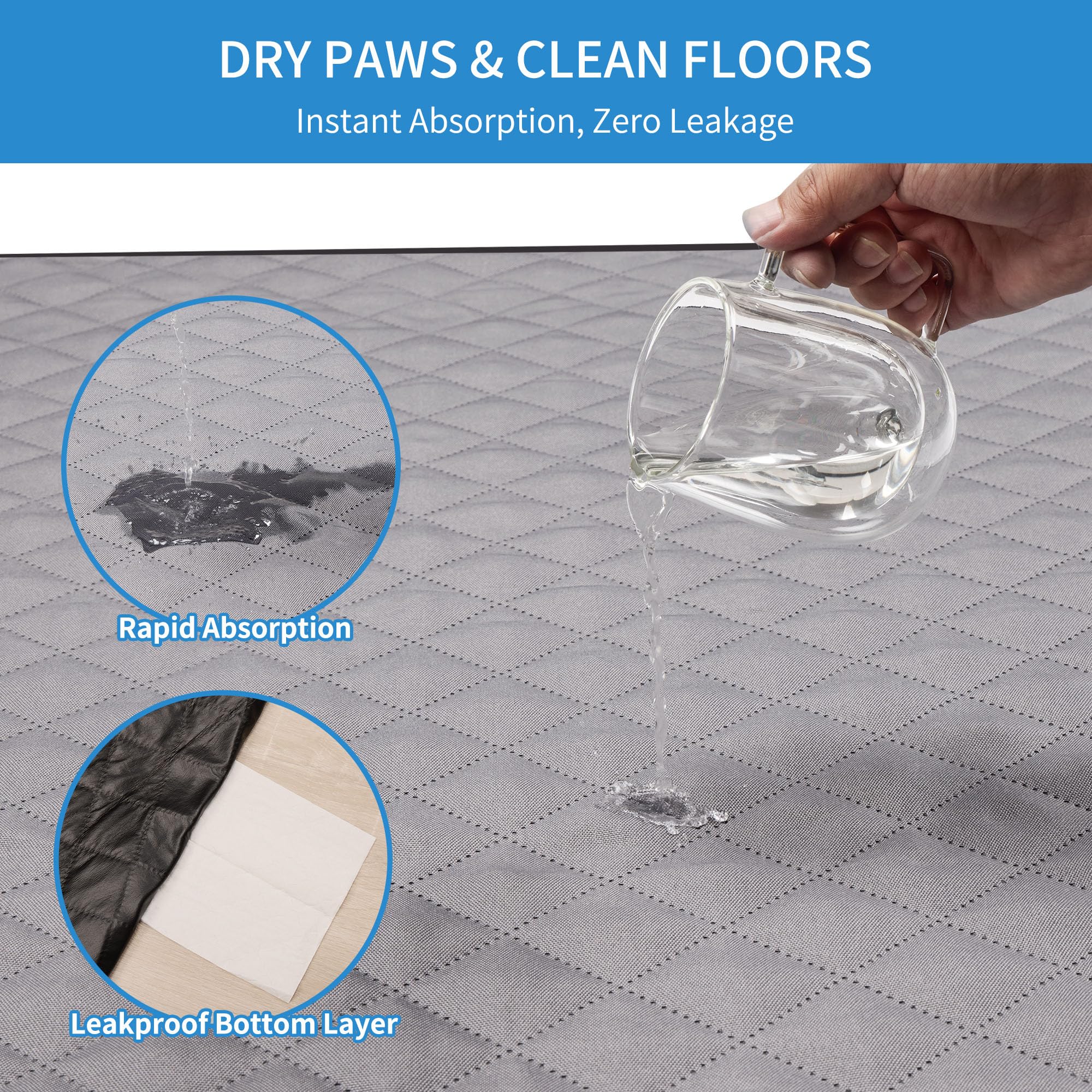 Wiederverwendbare Trainingsunterlage für Hunde, 165 x 122cm, Waschbare Welpenunterlage, Wasserdichter Boden, Trainingspad für Hunde, Schnell Absorbierend Urinierunterlage für Katze, Grau