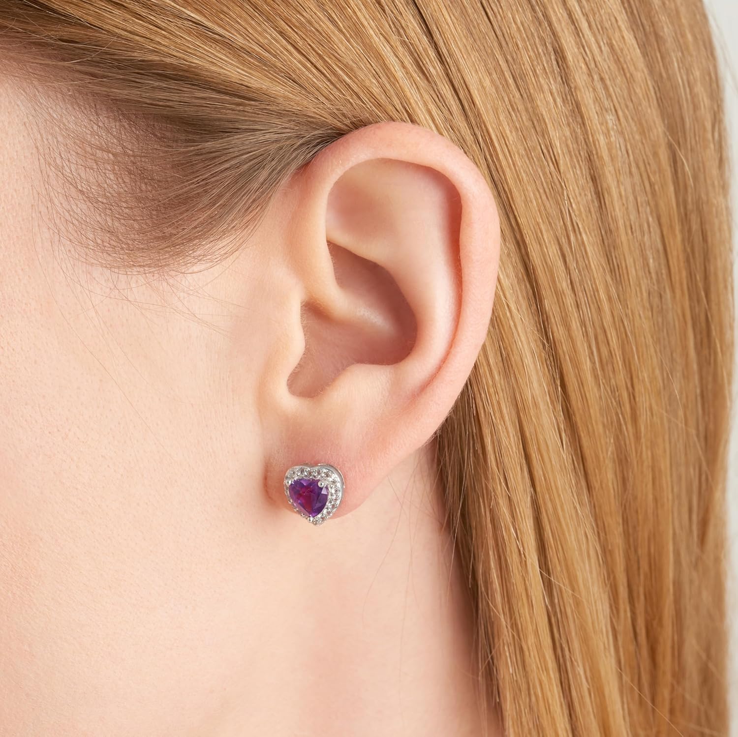 Amazon Essentials Sterling Silver Birthstone and Created White Sapphire Halo Heart Stud Earrings (previously Amazon Collection) - Image 4