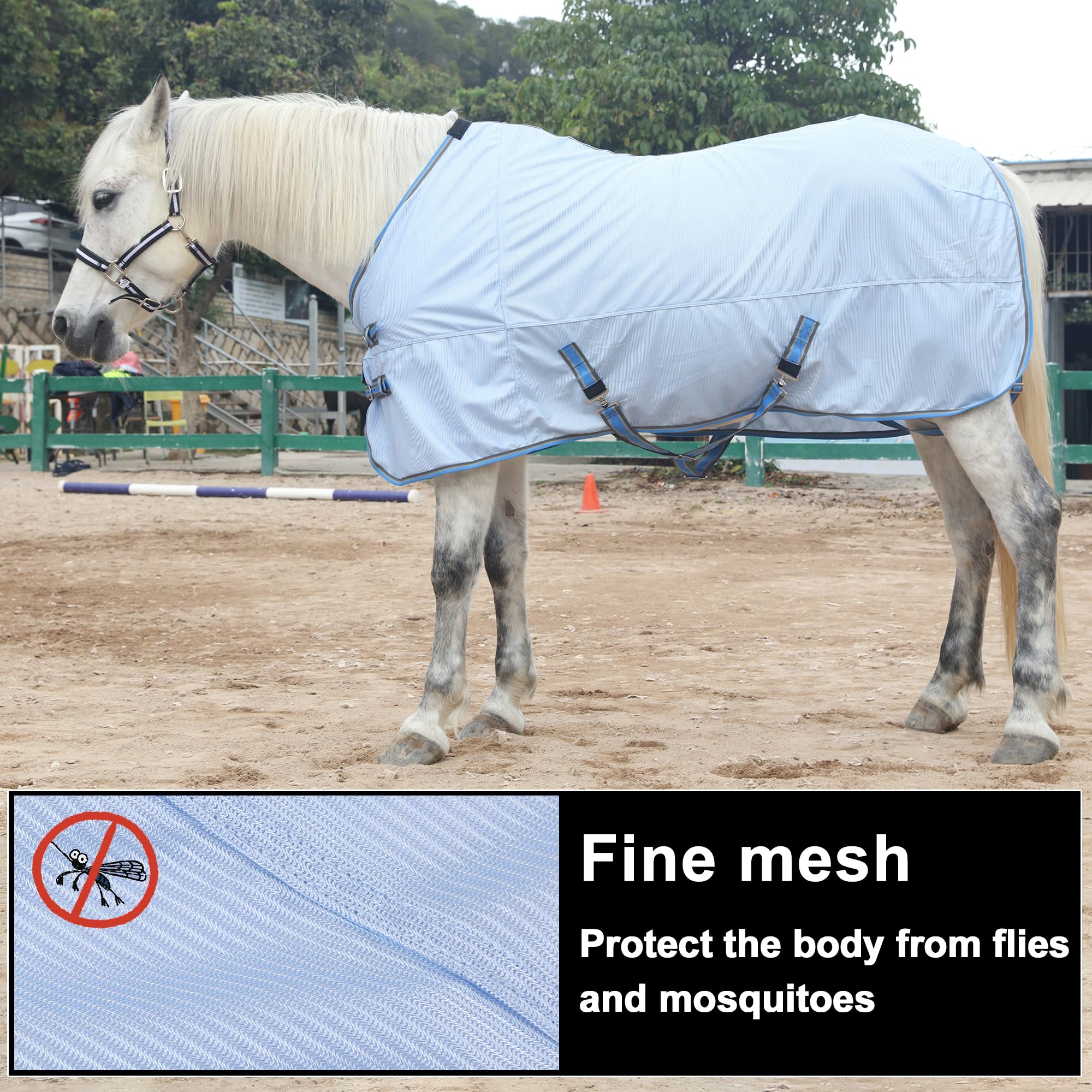 Leberna Tapis anti-mouches pour cheval – Drap en maille confortable avec protection avancée contre les UV et les insectes, tapis d'été léger pour équin (bleu clair, 1,8 m)