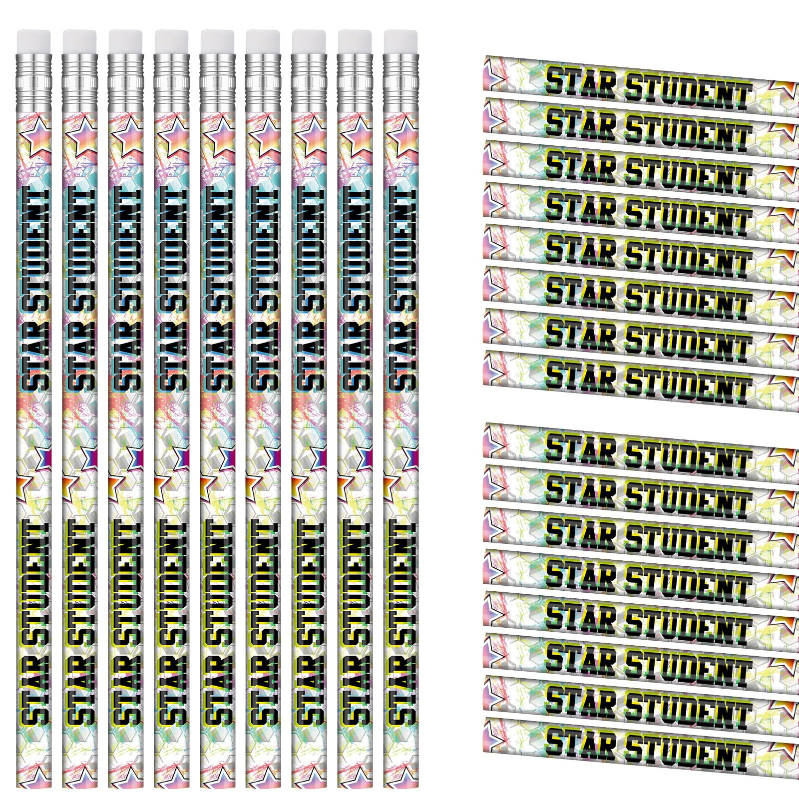 Tenceur 100 Pcs Star Student Motivational Pencils with Erasers Bulk