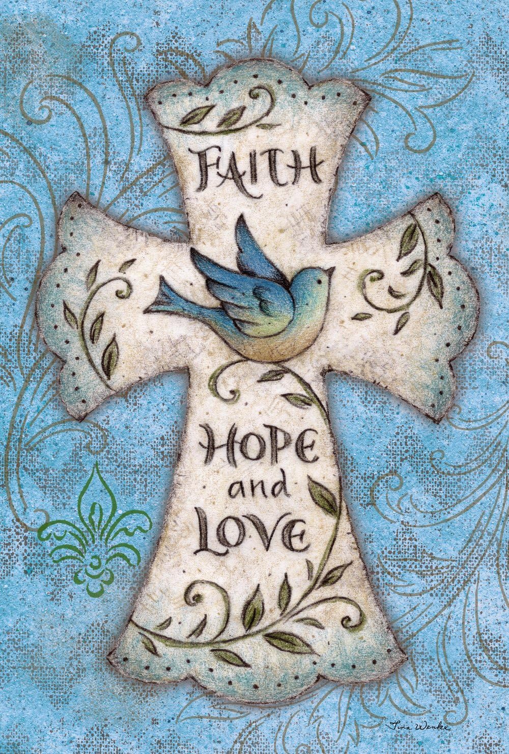 Toland Home Garden 1110841 Faith Hope Love Christian Flag, 12x18 Inch, Double Sided for Outdoor Cross House Yard Decoration