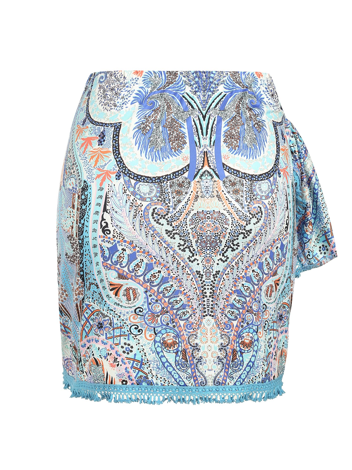 ZAFUL Falda con abertura para mujer, con estampado bohemio, corbata lateral, falda cruzada con borla, minifalda informal para la playa
