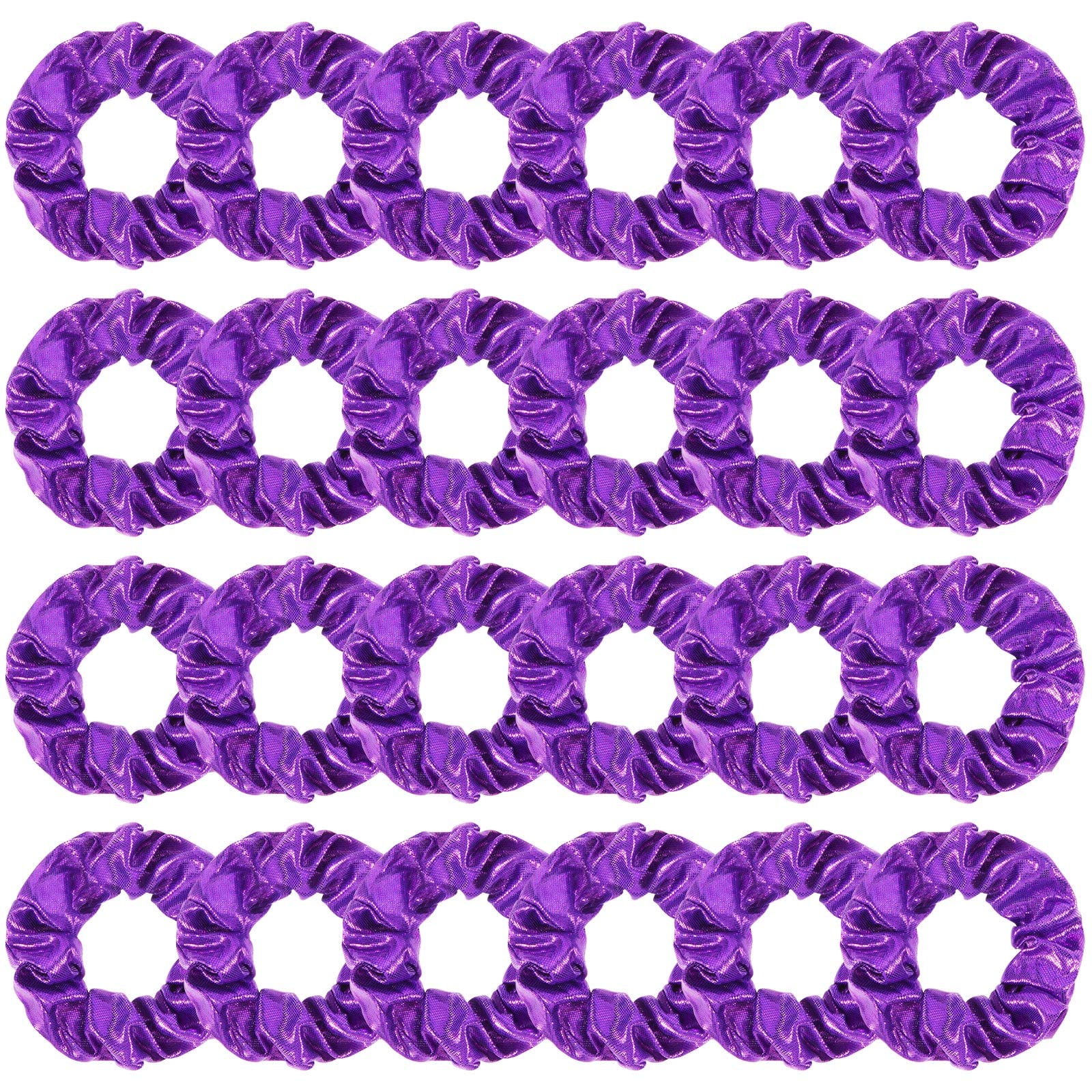 Taiyin 24 Pieces Shiny Metallic Scrunchie Solid Scrunchies Hair Ties Hair Elastics Accessories Elastic Band for Women Gym Dance Cheerleading Softball Volleyball Baseball Team(Purple)