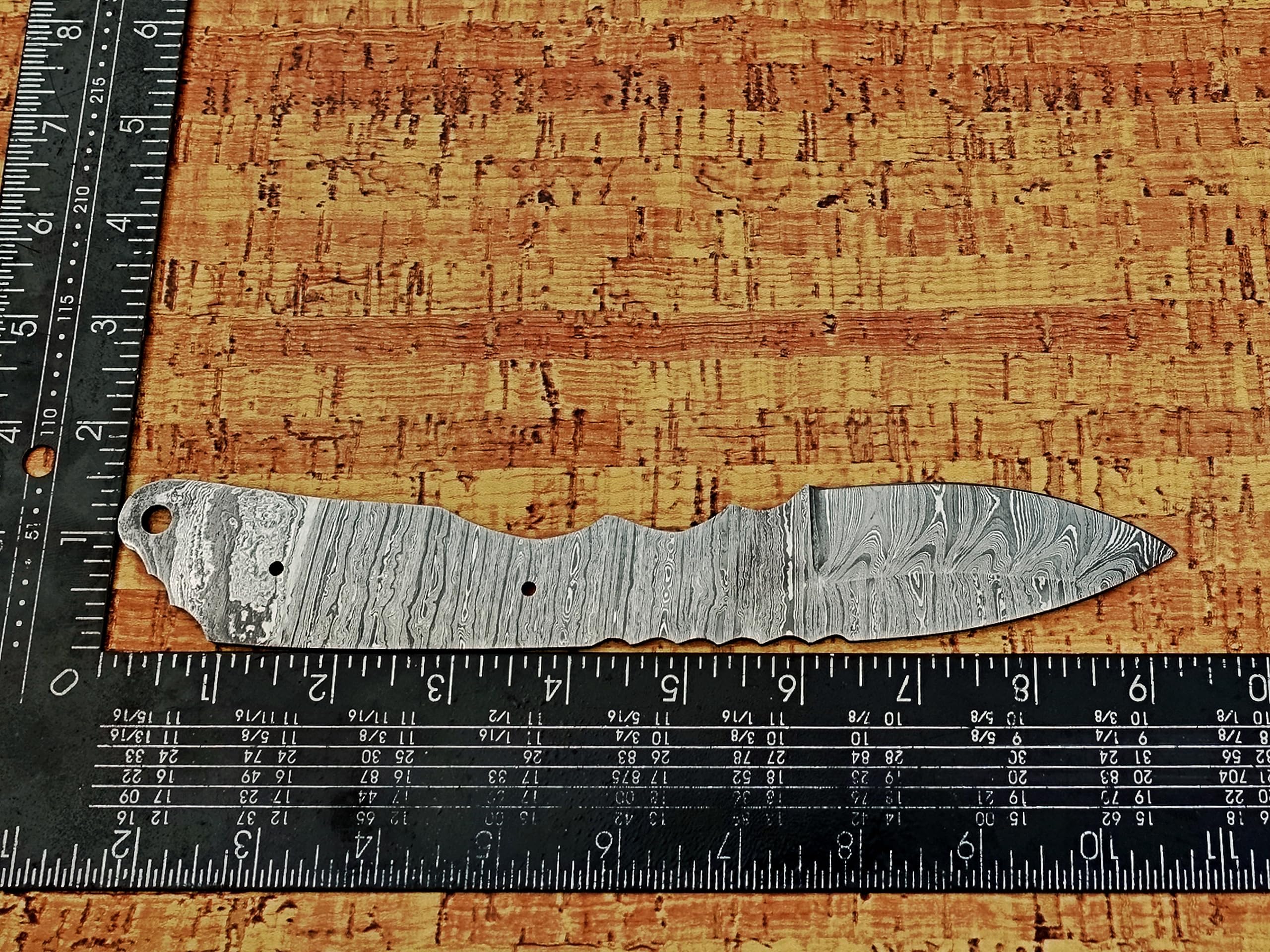 9.5 inches long Spear point blank blade skinning knife, hand forged Twist pattern Damascus steel, up to 5.75