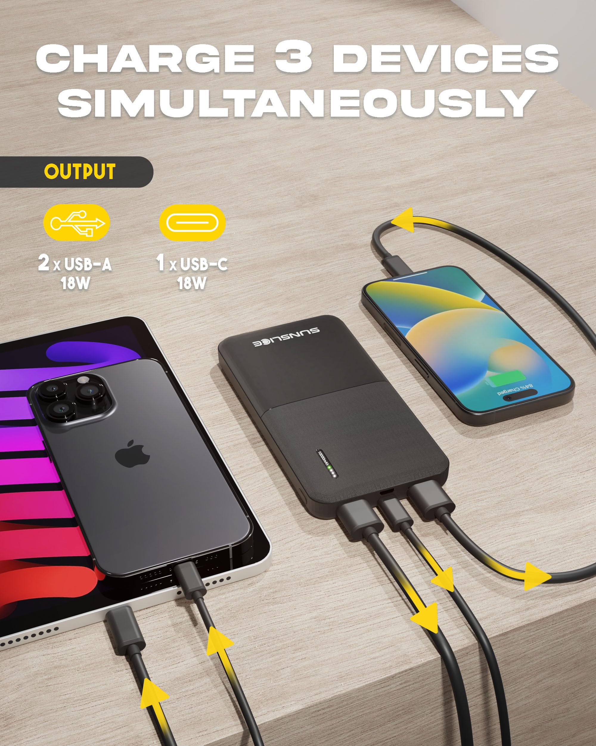 Powerbank Batería Externa Para Celulares 10000 Mah 3 Cables Incluídos Tipo C