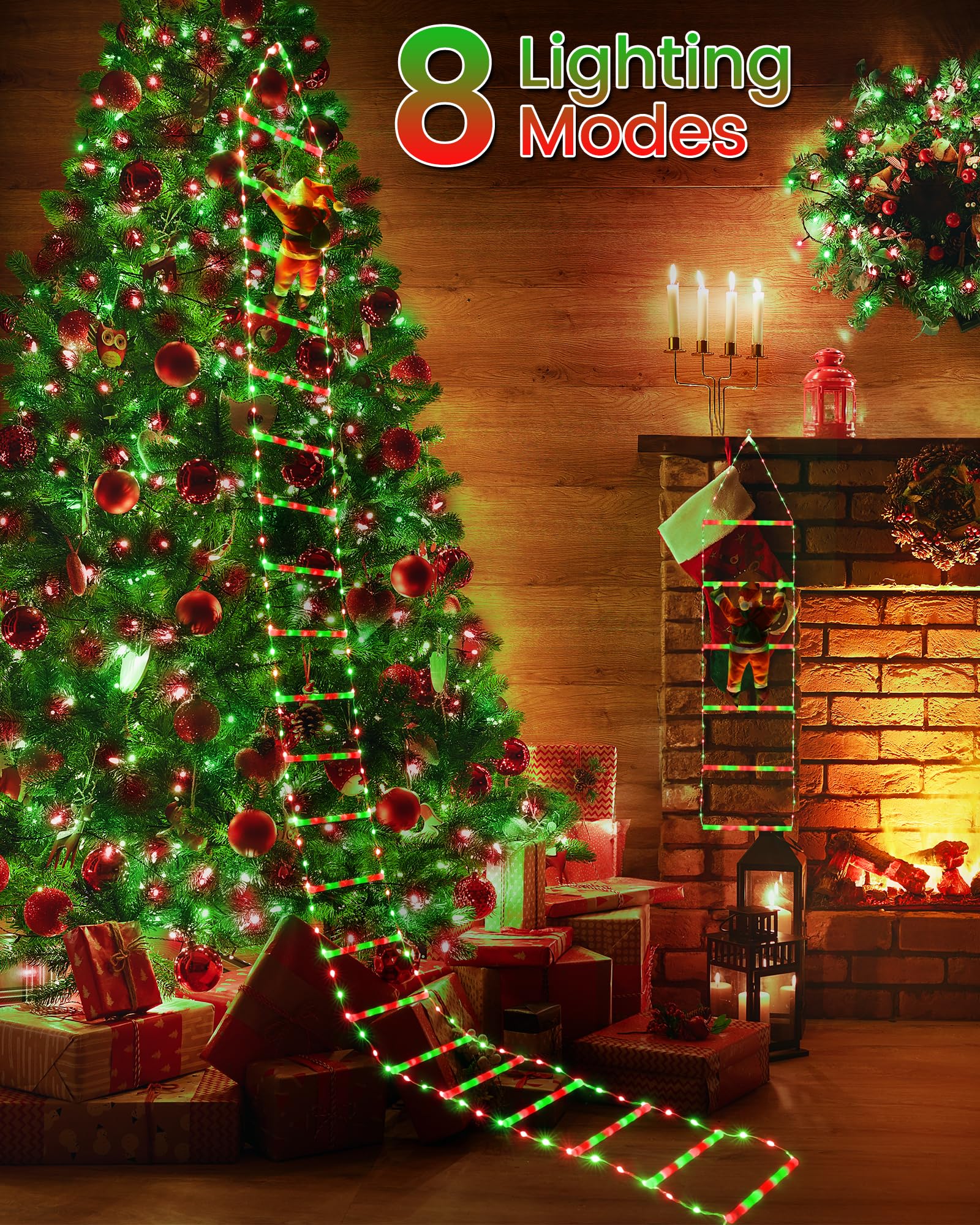 iShabao 9.8Ft Ladder Christmas Lights with Santa Claus, 338 LED Outdoor Christmas Lights Mains Powered with Timer - Image 2