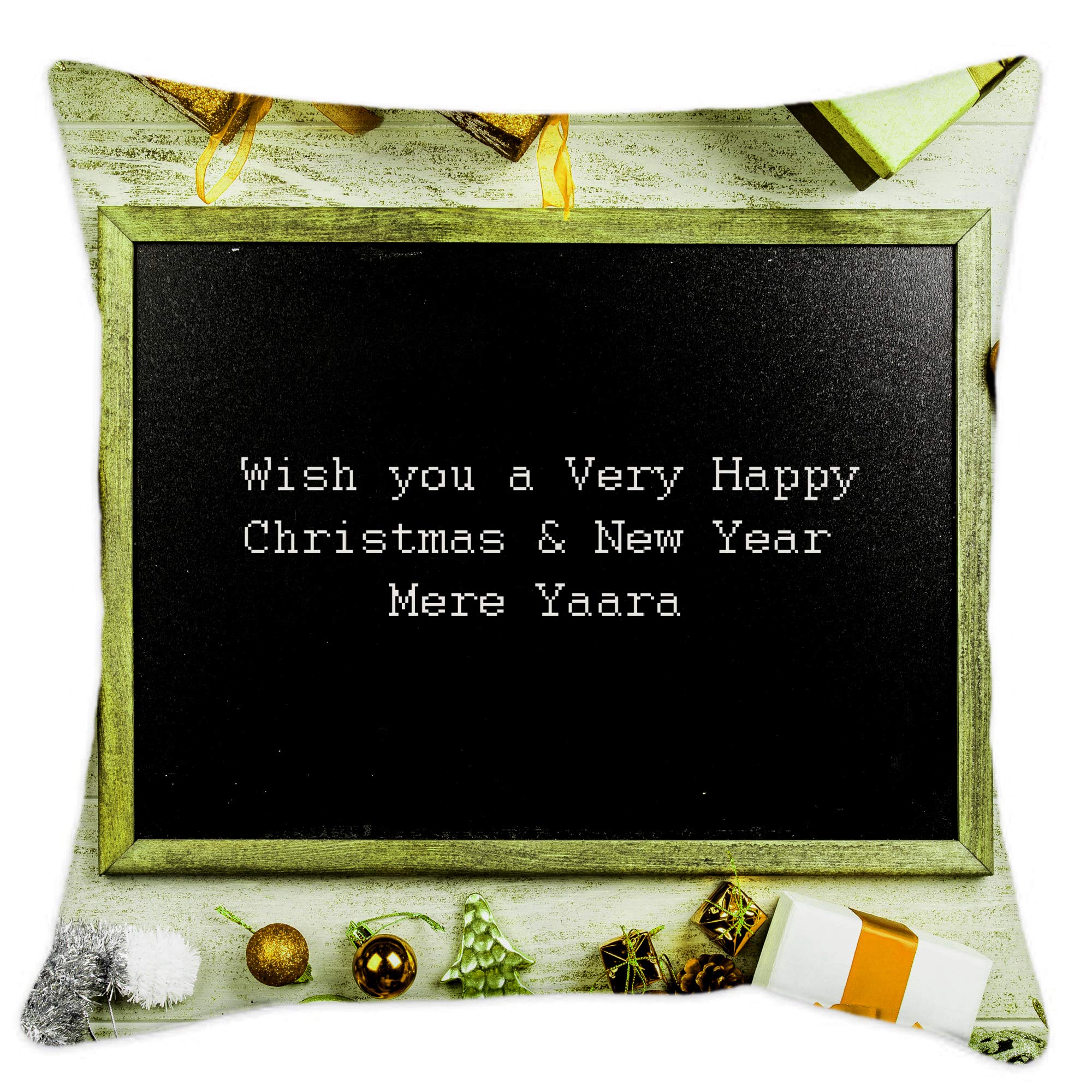Gift Wrap Digital Print Merry Christmas Mere Yaara Cushion with Inserts -Multi-Color_16x16
