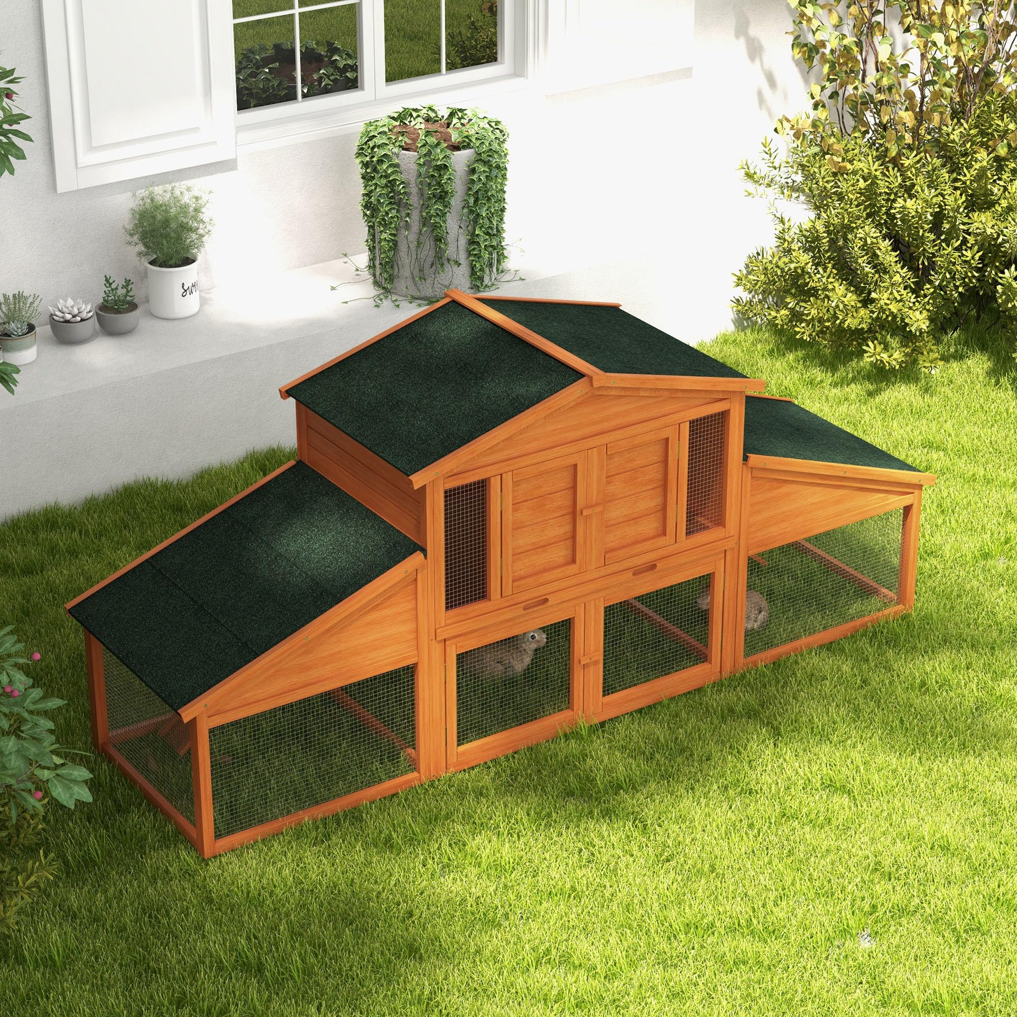 PawHut Cage à Lapins XXL 2 Étages Bois Massif Pin 2,25L x 0,70l x 1H m