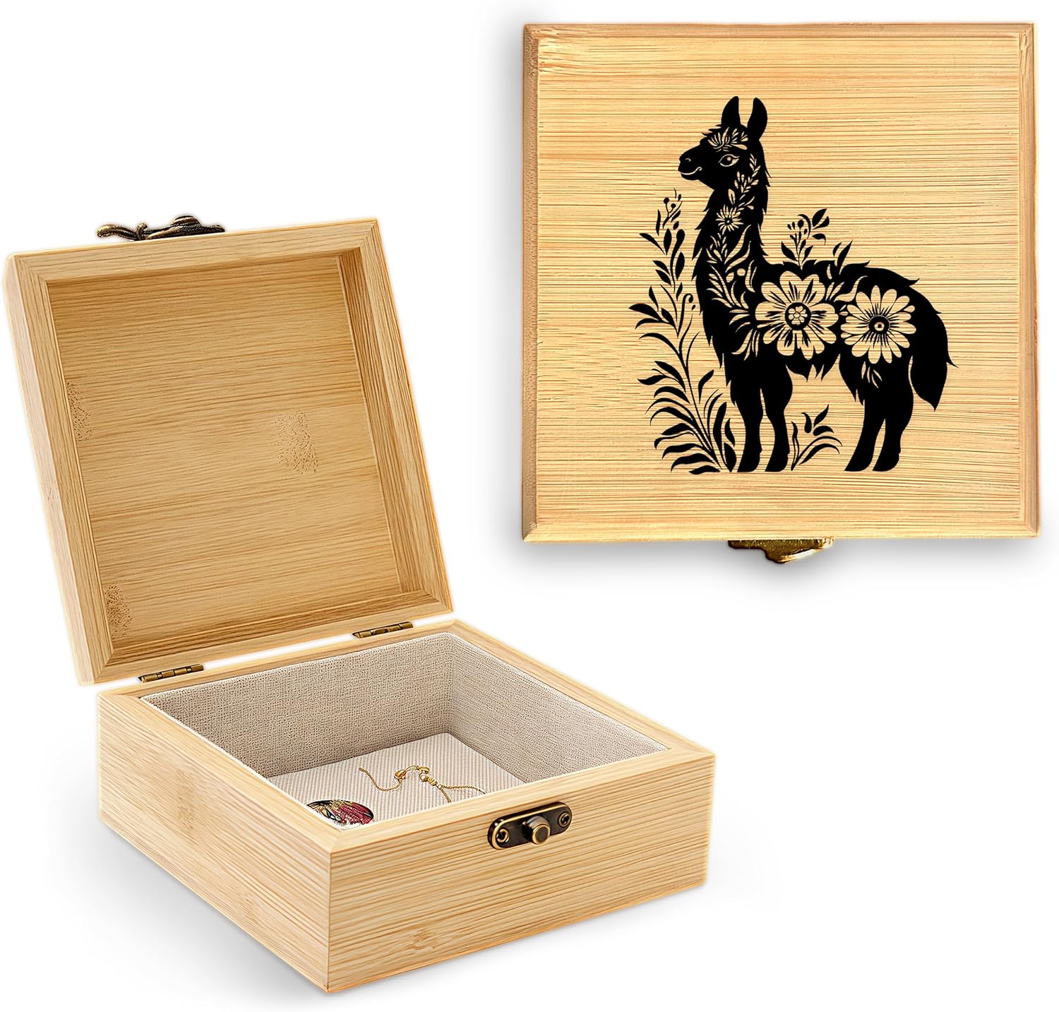 Llama Trinket Keepsake Decorative Jewelry Box, Gifts For Women, Llama Lovers Themed Decor Decorations, Home Room Ring Earrings Necklace Organizer Holder Vintage Wooden Box!