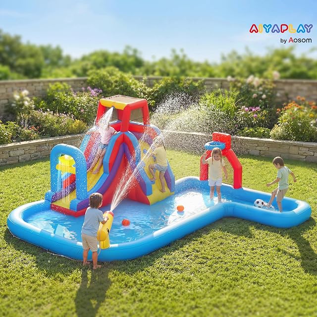 Foto 2 de 8 de AIYAPLAY Castillo Hinchable Acuático 6 en 1 con Soplador 550W 470x445x205cm