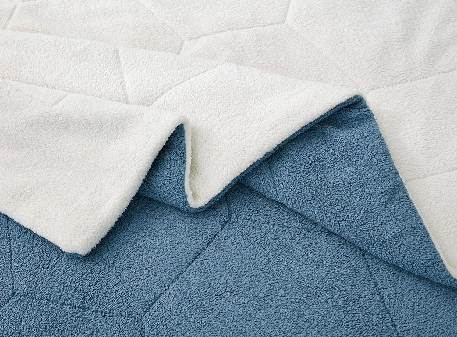 Chezmoi Collection Wynne 3-Piece Honeycomb Sherpa Comforter Set - Double Sided Reversible Sherpa Bedding - King, Blue