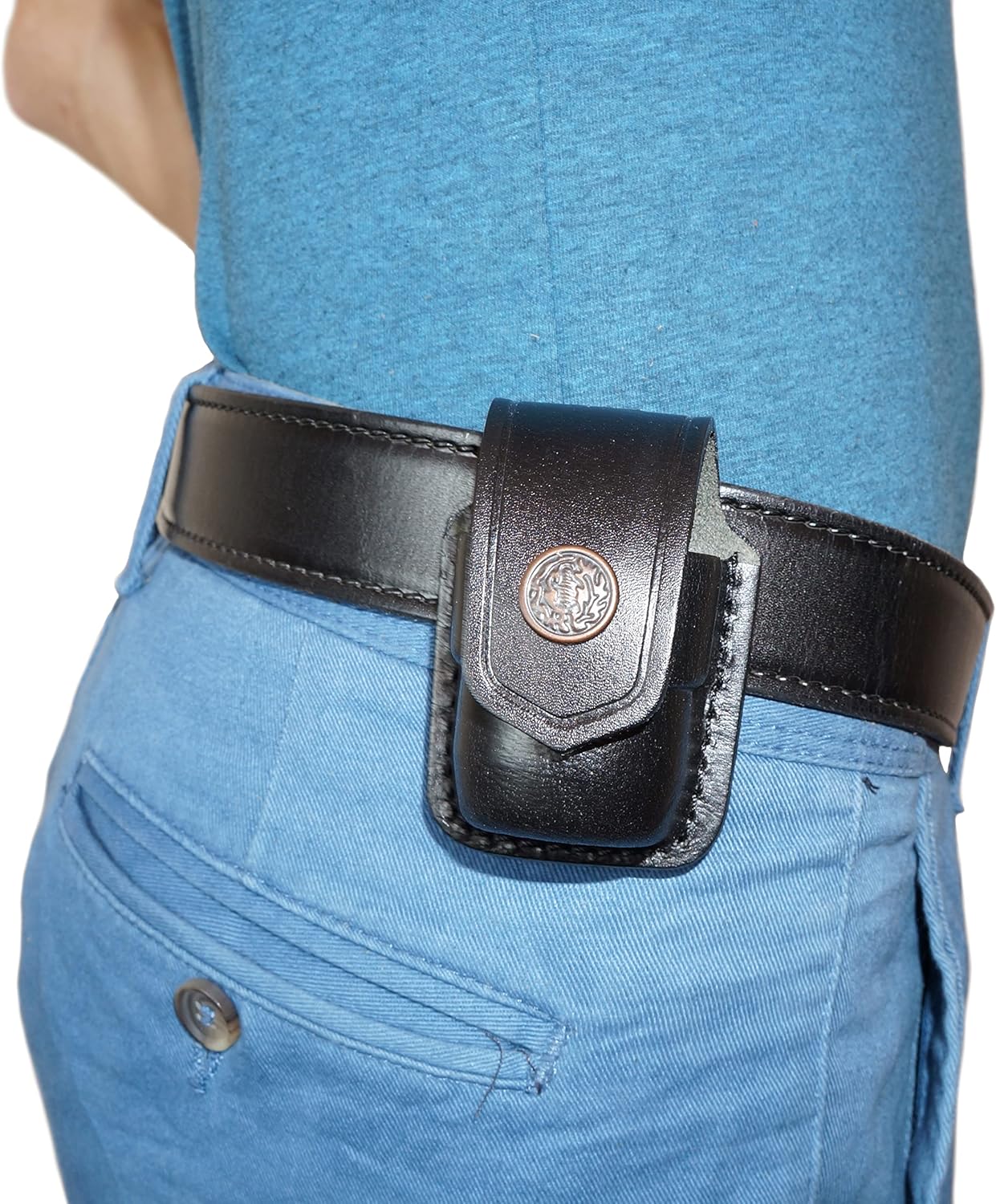Single Speedloader Pouch for 357 Magnum 6 & 7, 44 Magnum 5, S&W .38 Special 6 Shots - Genuine Leather Carrier/Case with Belt Clip Handmade (ALISM037)