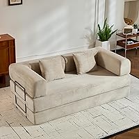 ZEIINPA Corduroy Floor Sofa Bed: Convertible Folding Couch with Fixed Frame & Armrests - Beige, Space-Saver for Living Room, Bedroom (149.99)