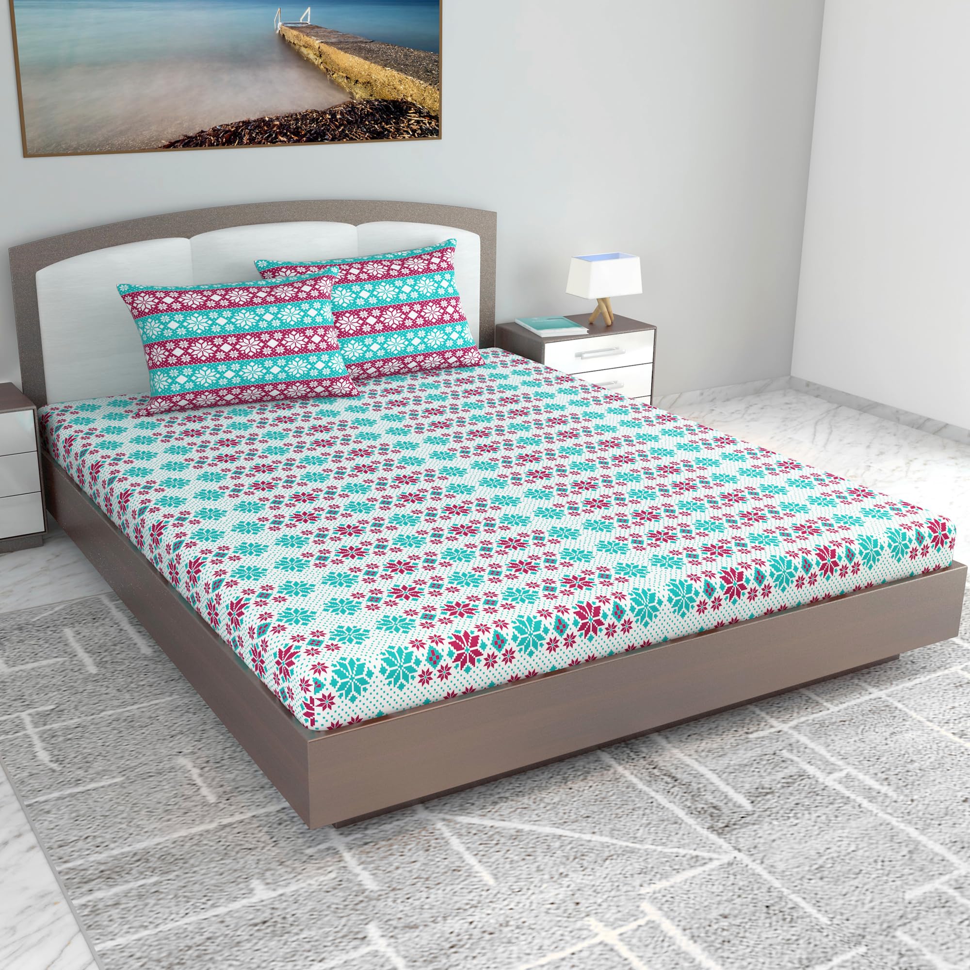 Divine Casa Cotton Blend Extra Large Double Bedsheet with 2 Pillow Covers | Geometrist Bed Sheet (Rose Violet, 222 x 270 CM) (B09DS1K9FH) Amazon Price History, Amazon Price Tracker