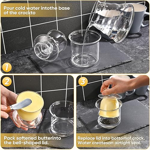 Vista 6 de Butter Crock, Elegant Crystal Glass French Butter Dish for Fresh Spreadable Butter, Butter Keeper, Glass Butter Keeper to Leave On Counter