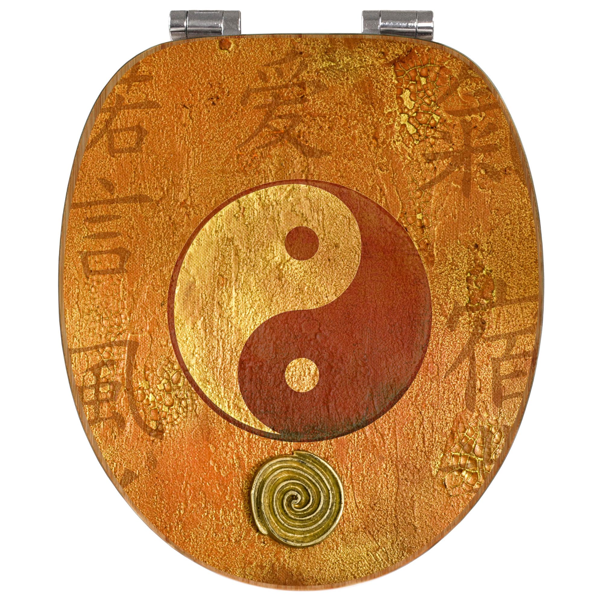 banjado Design WC Sitz Bambus Absenkautomatik 45,8x37,5cm - Toilettendeckel mit Absenkautomatik Holz - hochwertiger Bambus Klodeckel - WC-Sitz für gängigen Toiletten - Motiv Yin Yang
