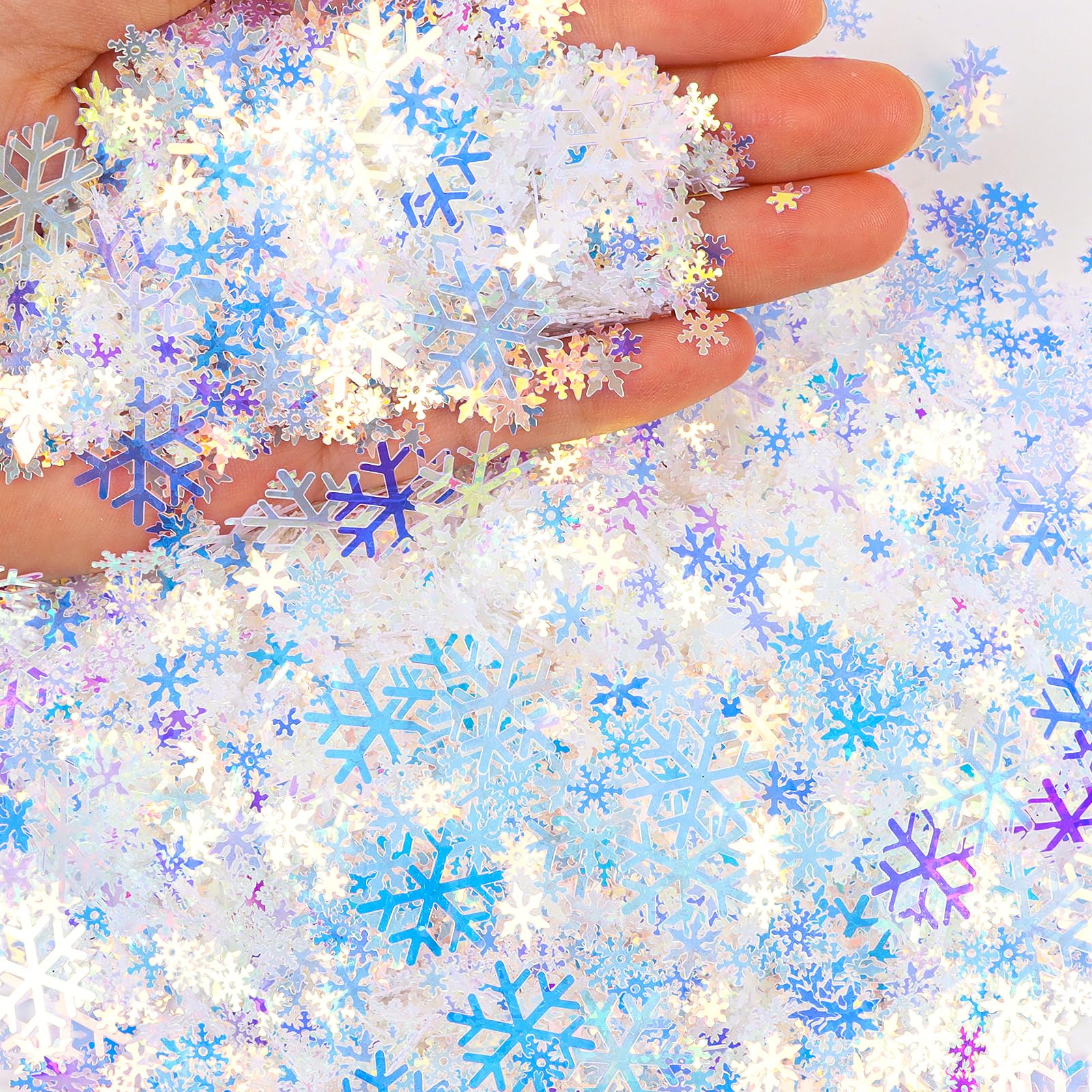 FOIMAS 4000pcs Christmas Snowflake Confetti,Iridescent Snowflake Confetti Metallic Table Scatter Glitter for Winter Wonderland Party Home Decoration