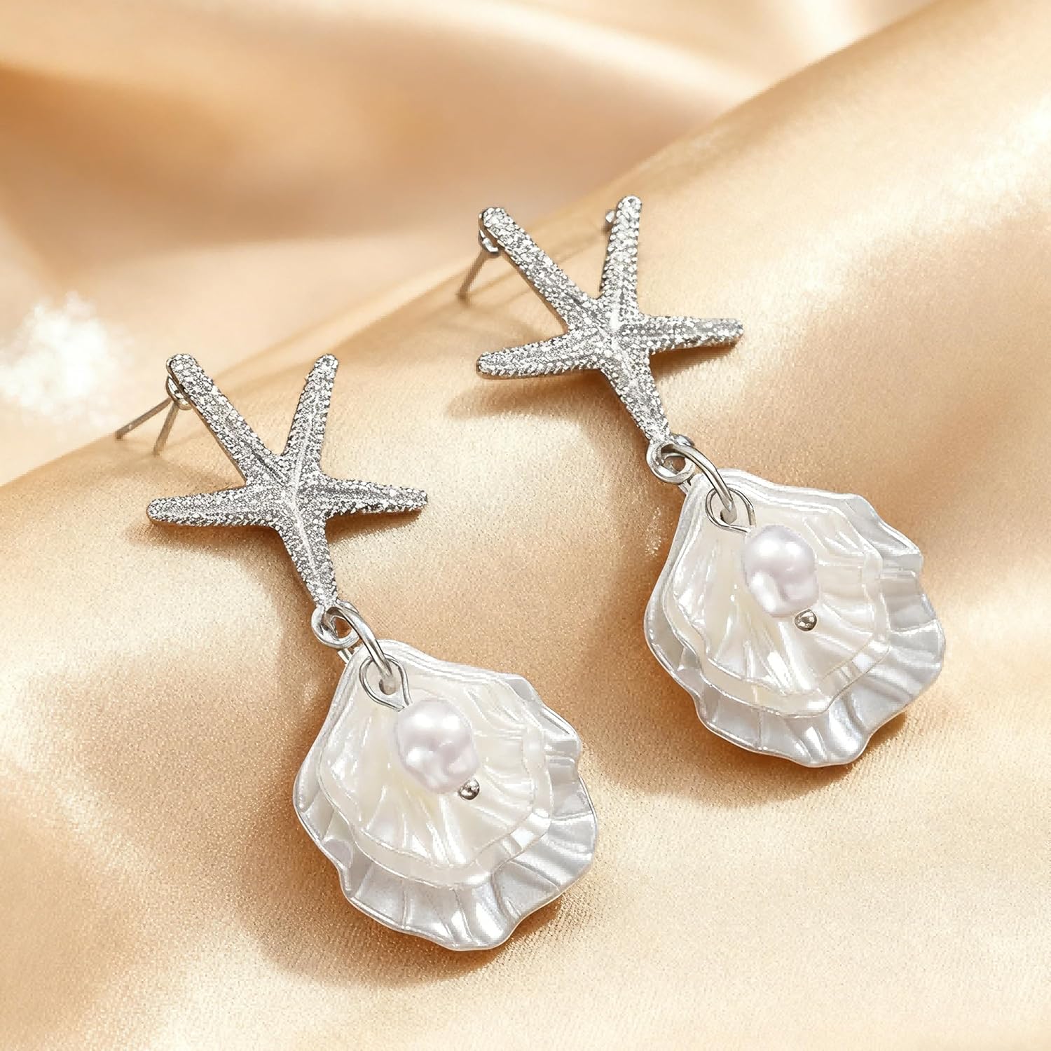 Starfish Earrings for Women Gold Starfish Stud Earrings Dangle Seashell Pearl Ocean Jewelry Beach Summer Outfits Gifts - Image 4