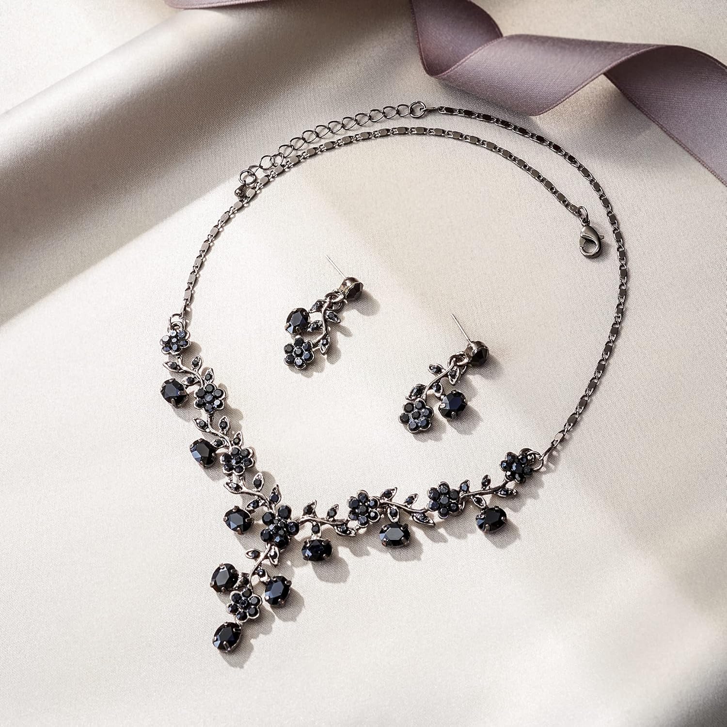 EVER FAITH Bridal Jewelry Sets for Wedding Rhinestone Crystal Flower Leaf Costume Pendant Necklace Earrings Set for Women - Image 4