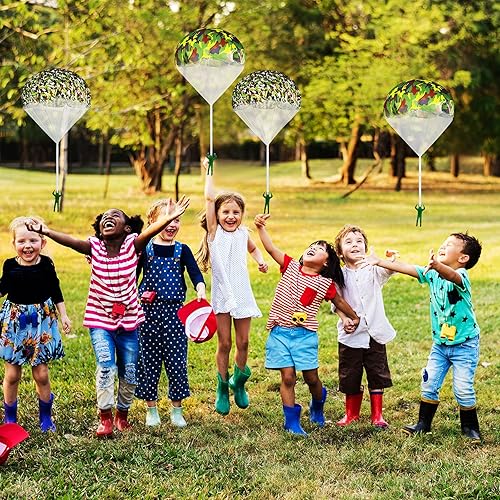 Miniatura 6 de Aoriher 12 figuras de acción de juguete de paracaídas de la bandera estadounidense, juegos al aire libre para niños, juguetes voladores sin batería