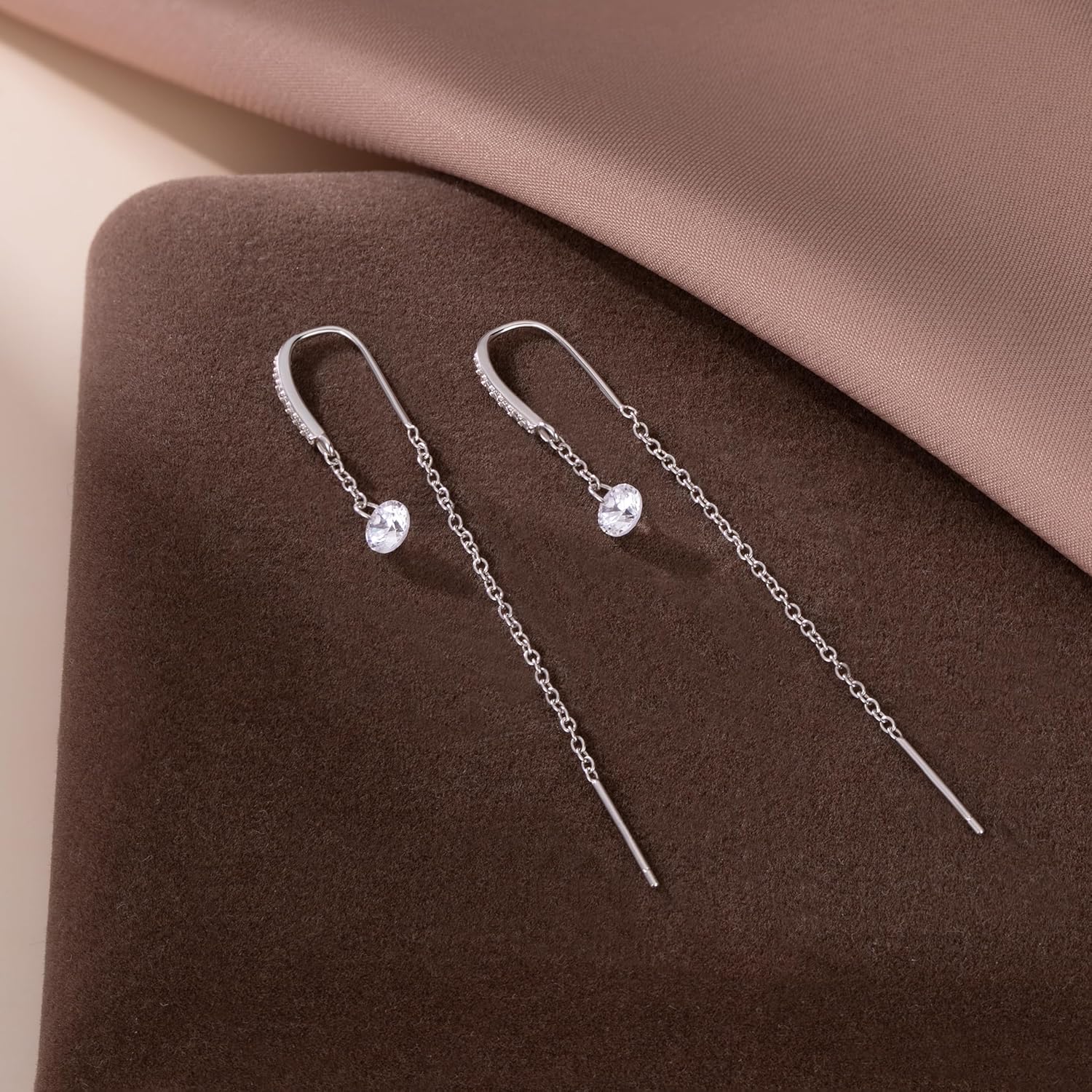 SLUYNZ 925 Sterling Silver CZ Chain Dangle Earrings for Women Teens Threader Drop Earrings Long - Image 4