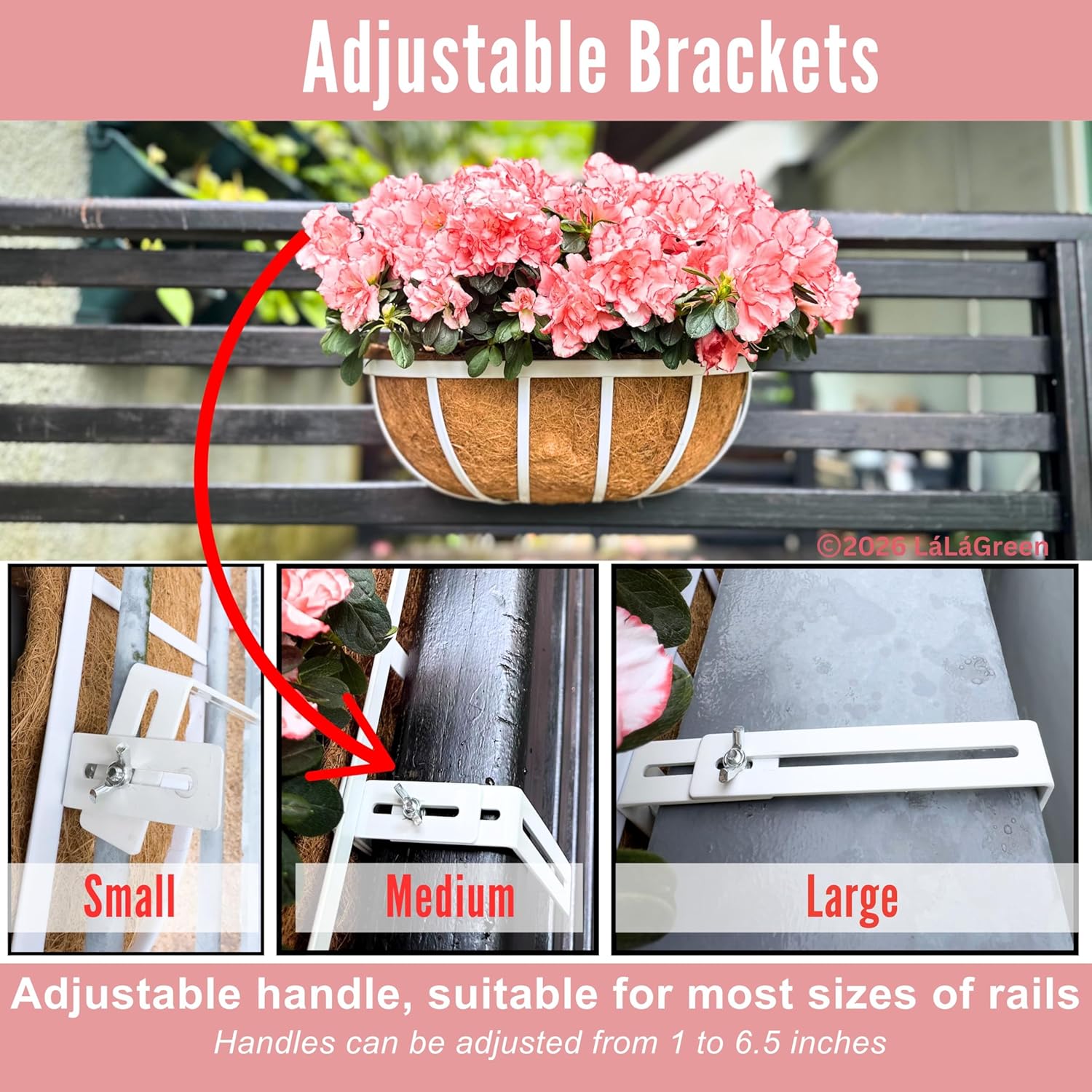 LaLaGreen Deck Railing Planters (2 Pack, 16 Inch) White Metal Rectangular Window Flower Box with Coco Liner, Wall Hanging Planter for Outdoor Plants Deck Rail Fence Balcony Patio Porch Garden Decor