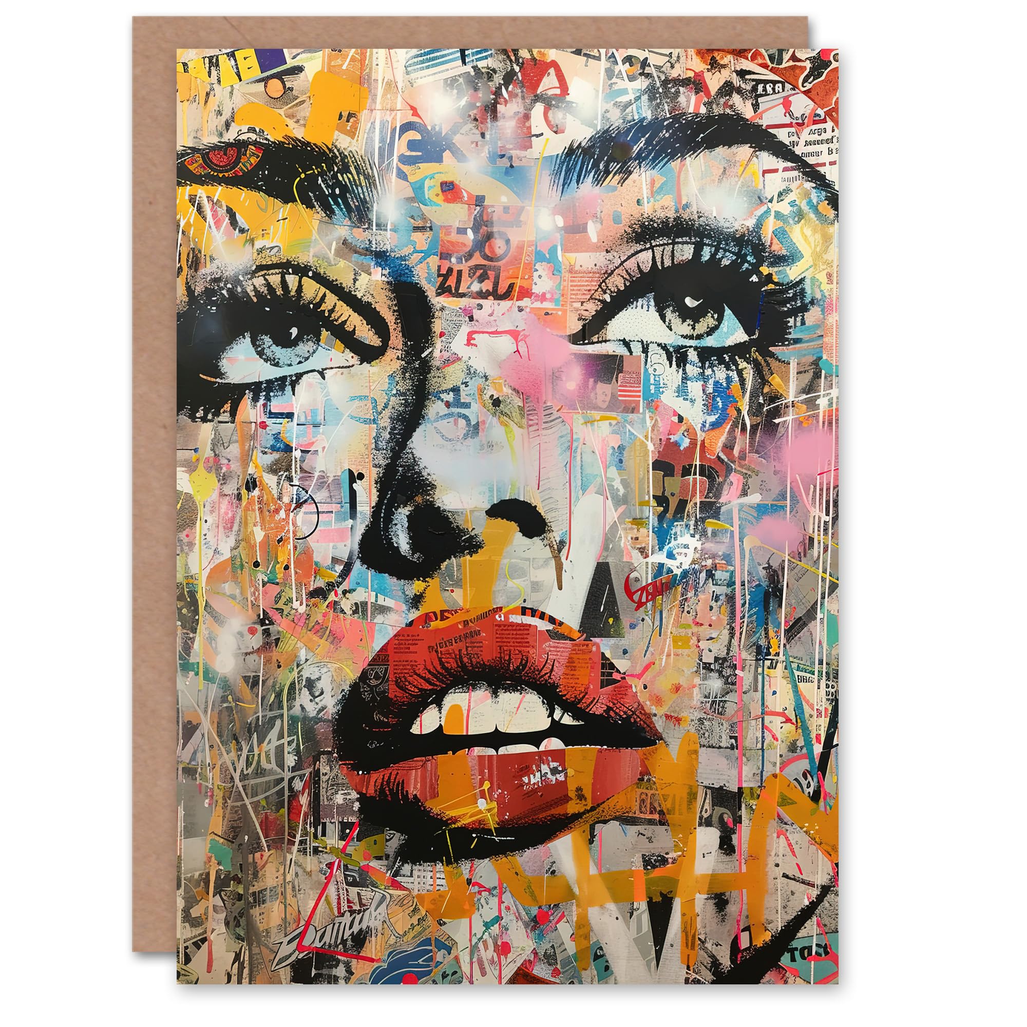 Artery8 Greeting Card Vintage Pop Art Portrait Street Graffiti Blank For Him Or Her Birthday Card