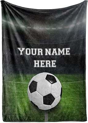 Personalized Soccer Blanket - Ships Next Day, Made in USA - Custom Fleece or Sherpa, Travel, Customized Throw for Kids, Boys, Girls - Soft, Cozy, and Plush Customizable Bedding (60x80, Sherpa)