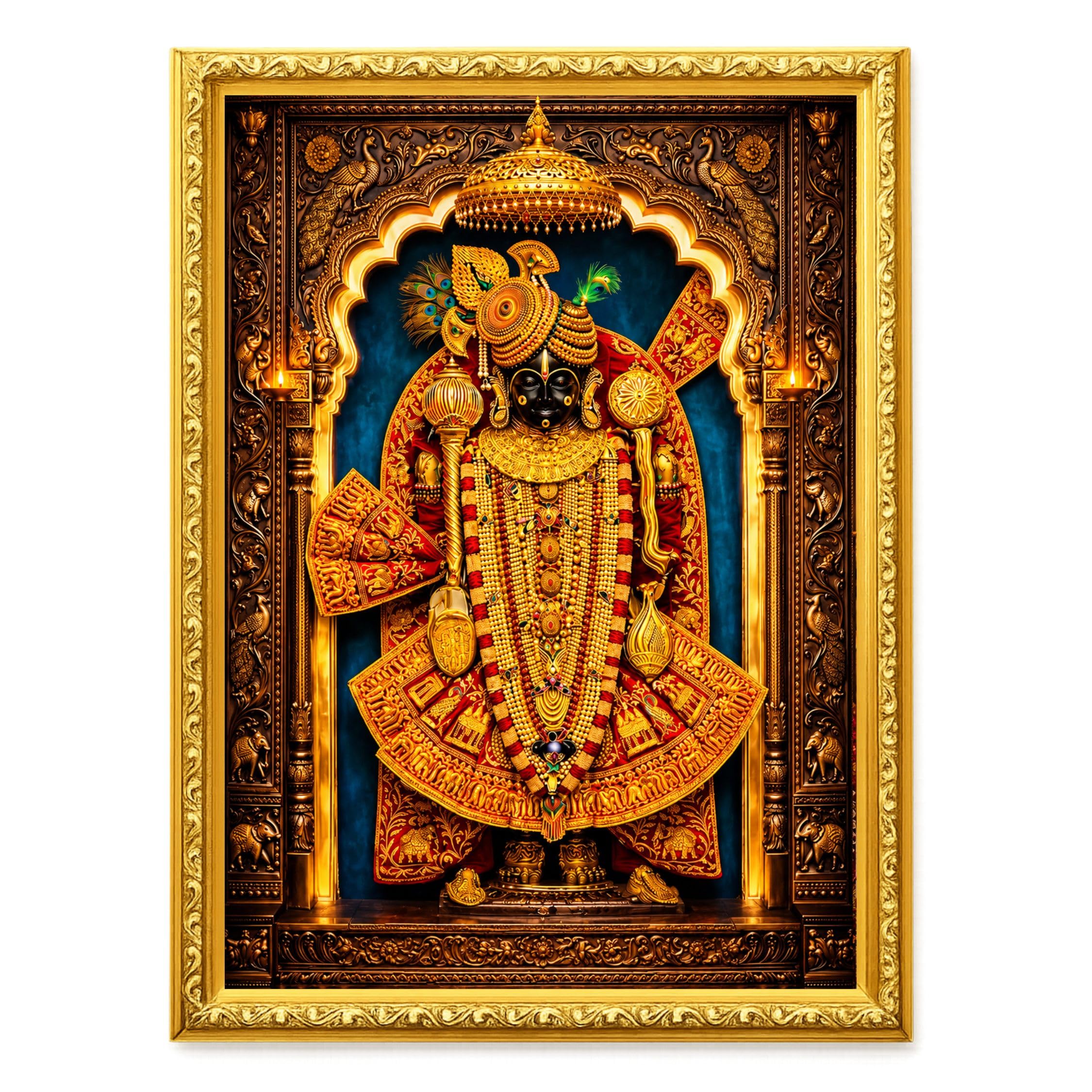 Lord Dwarkadhish - Photo Frame for Wall Decor | Premium Krishna Religious Wall Art with Golden Frame | Hindu Spiritual Home, Office & Puja Room Decoration | Rectangle (13.6 x 10.2 Inch)-image-44