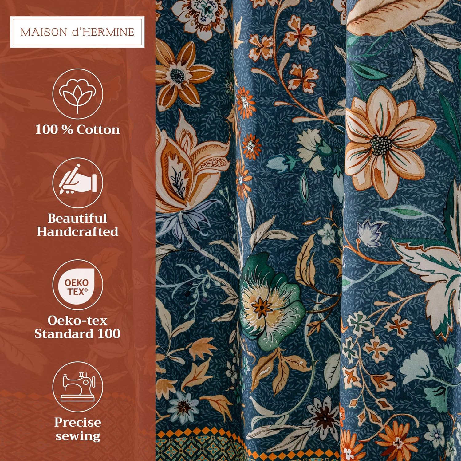 Maison d' Hermine Shower Curtain 100% Cotton One Panel 70"x72" Washable Fabric Shower Curtains for Bathroom, Easy Hanging with 12 Button Holes - Home Spa Easter Gifts (Luxury Loft - Dark Teal)