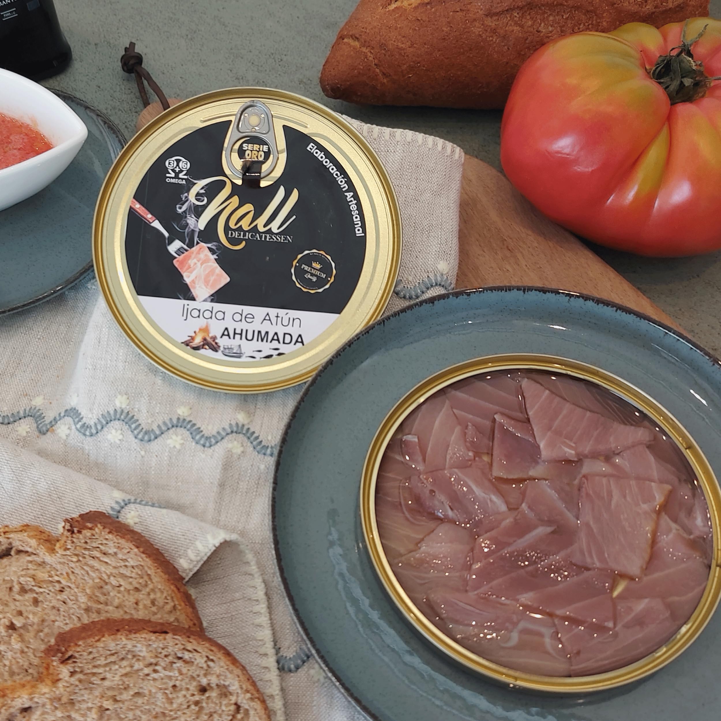 NALL DELICATESSEN Ventresca de Atún Salvaje (Ijada de atún) con aroma AHUMADAS | Elaboración Artesanal con Aceite de Oliva Virgen Extra | (3 Latas)