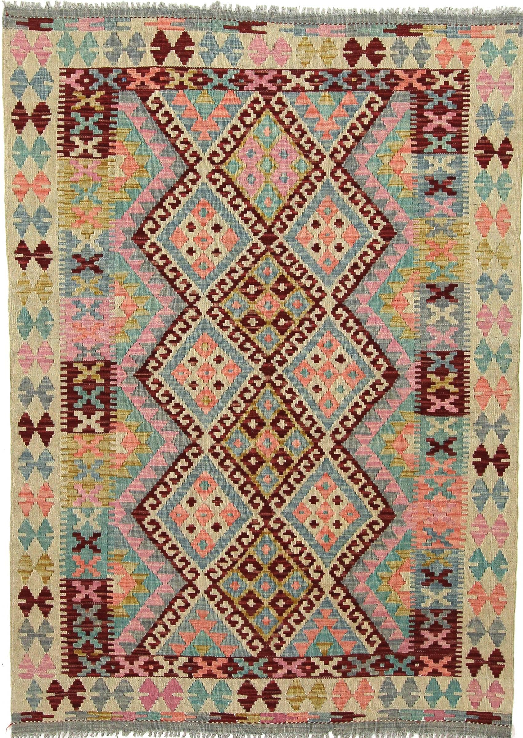 Tapis Kilim Afghan en laine 124x174, tapis d'Orient durable