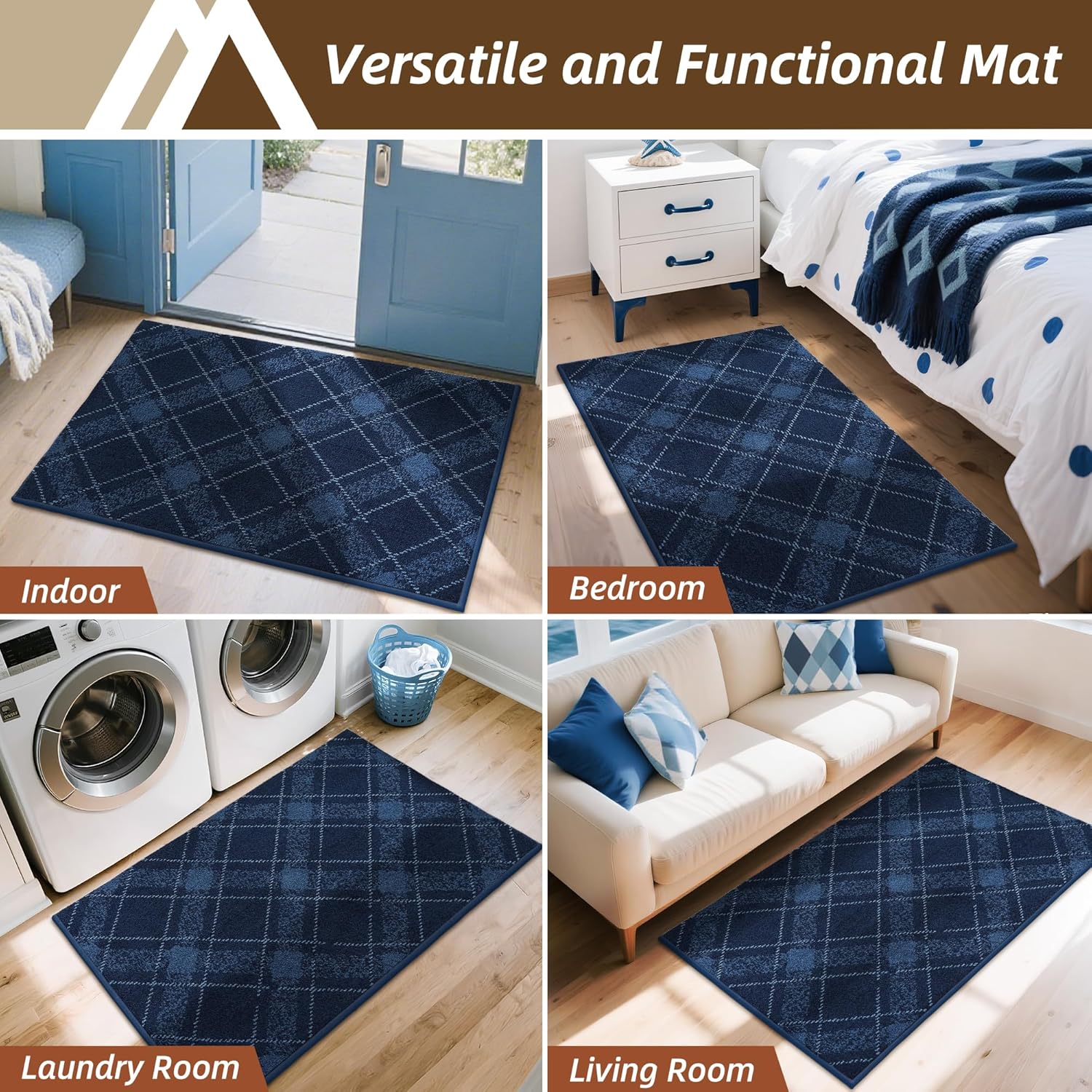 COSY HOMEER Door Mat Non-Slip, Soft Absorbent TPR Backing Doormat for Front Door Inside Entrance, Washable Low Profile Mats for Pets & Family, 24" x 36", Navy Blue