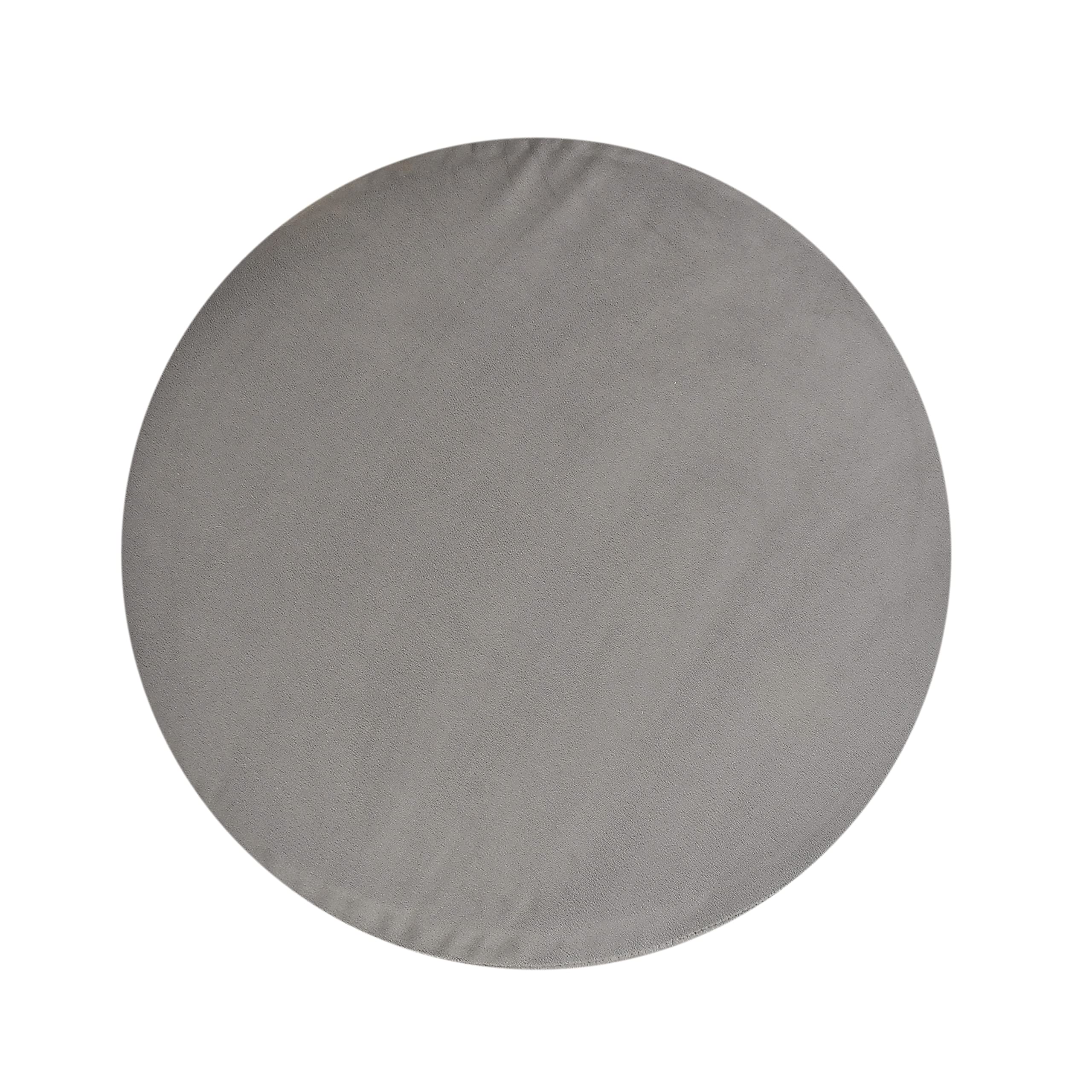 NACIA Velvet Upholstered Ottoman Stool with Wooden Legs | Round Pouffe Footrest Seat for Living Room Bedroom Balcony | Compact Foot Stool for Sitting Home Decor Furniture, 18 Inch (Grey, Set of 2) 2