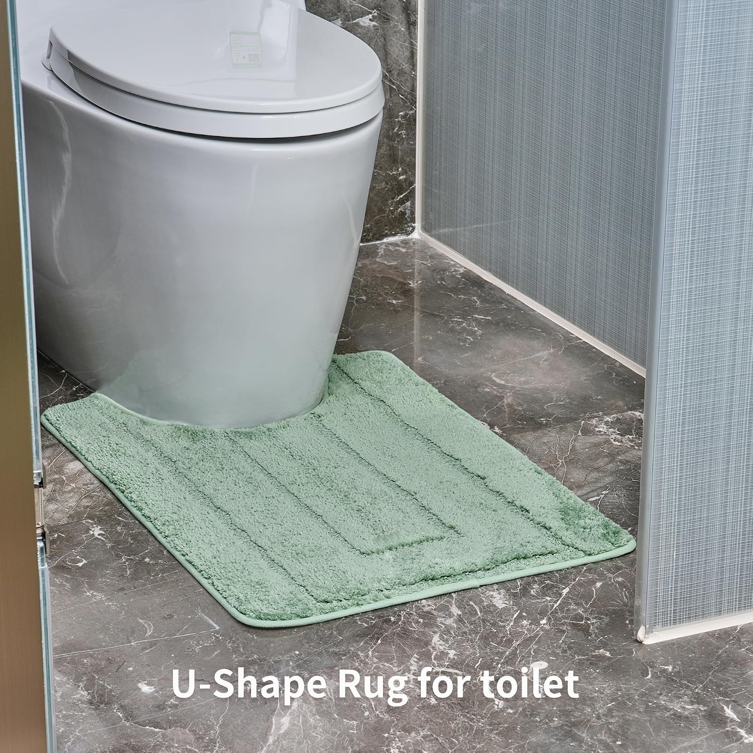 Bathroom Rugs Sets 3 Piece, with 20" x 28" U-Shaped Toilet Rug, Ultra Water Absorbent and Super Soft, Non-Slip, Microfiber Shaggy Plush Bath Mats for Bathroom, Tub, Kitchen (Sage Green)