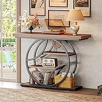 Vista 9 de Huuger Mesa de entrada de 41.3 pulgadas, mesa de sofá industrial con consola y almacenamiento, mesa de acento con estantes, para entrada, pasillo