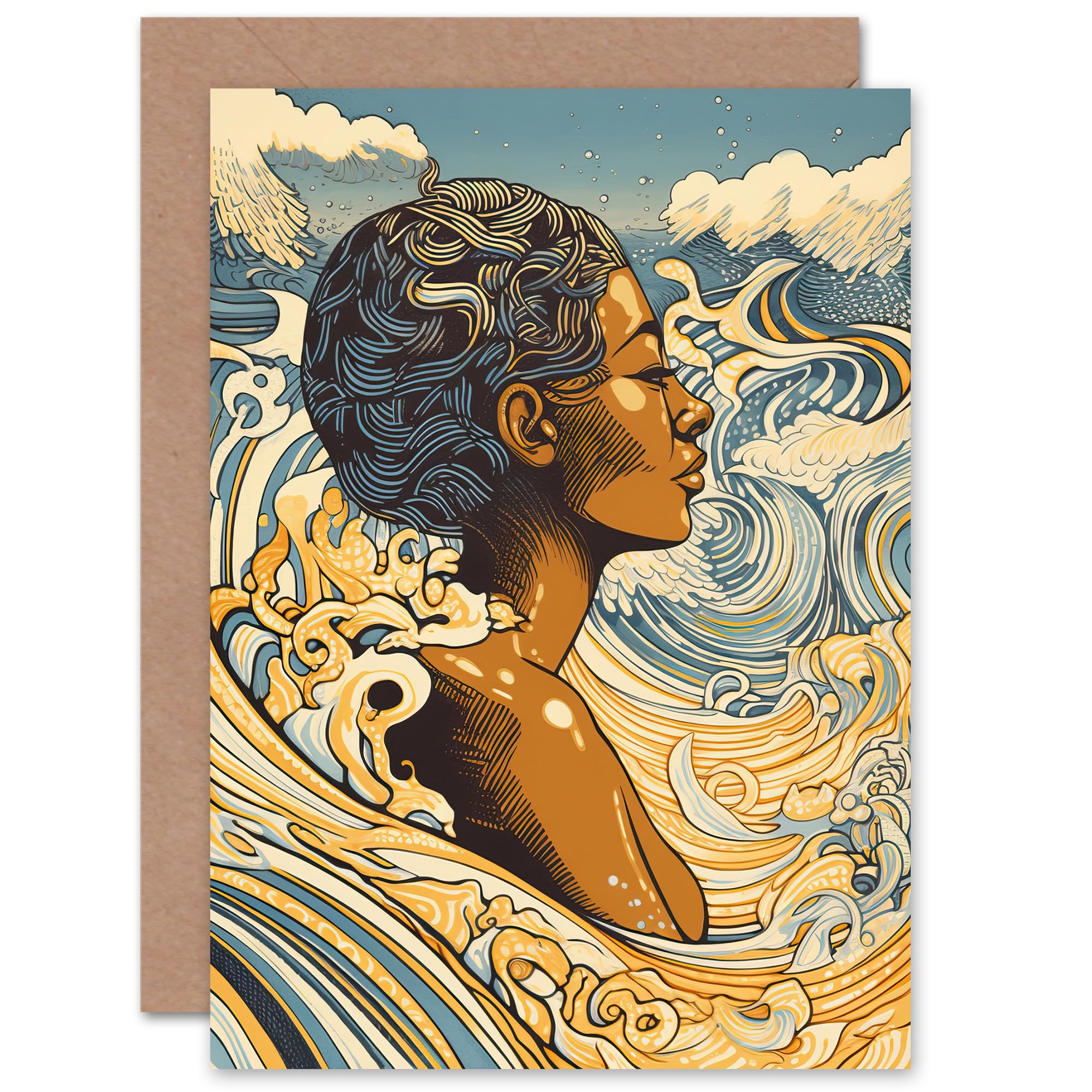 Artery8 - Greeting Card - African Woman Bathing Sea Surf