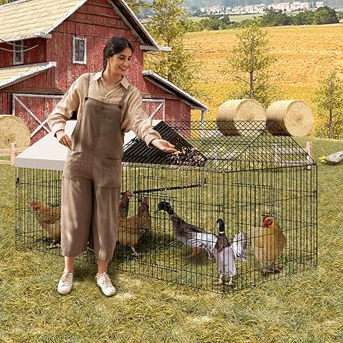 Miniatura 1 de Gallinero de metal, corralito de pollo para patio con cubierta, jaula portátil de metal para exteriores con 4 puertas y 1 ventana para gallina