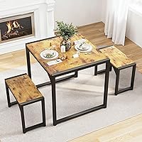 Vista 11 de Gizoon Juego de mesa de comedor para 2, juego de mesa de cocina para 2 con marco de acero, mesa de cocina con 2 bancos para espacio pequeño, diseño