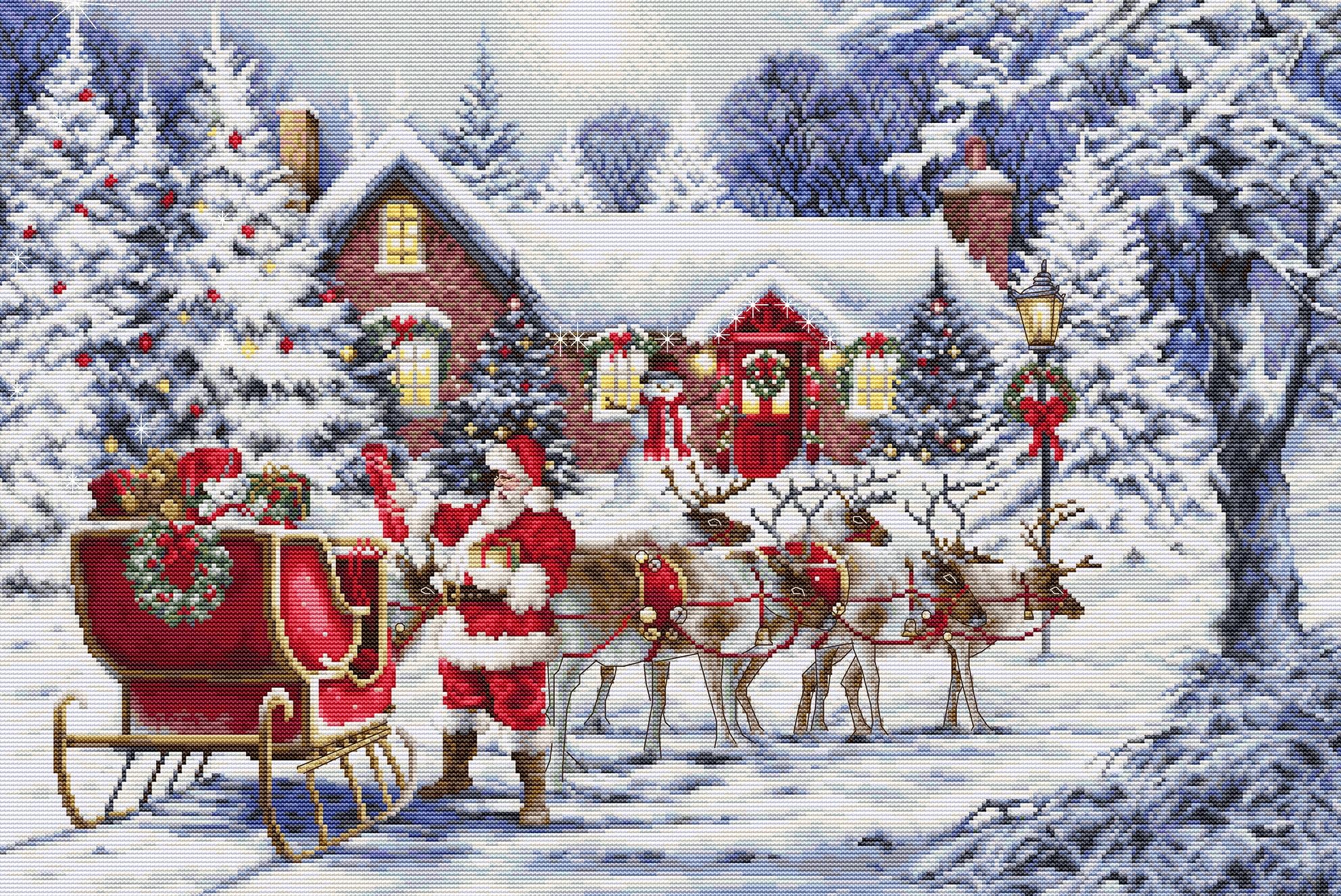 Luca-S counted cross stitch kit ""Santas Visit"", 50x30cm, DIY