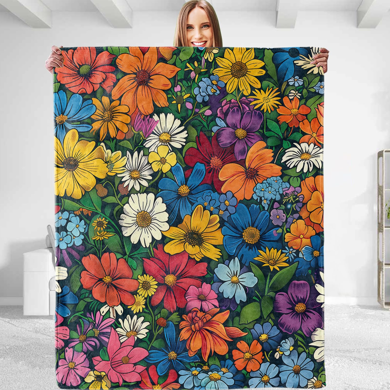 dhakalrlde Colorful Flower Throw Blanket - Plush, Soft, and Cozy Lightweight Flannel Blanket, Warm and Fuzzy - Ideal Gift for Animal Lovers, Perfect